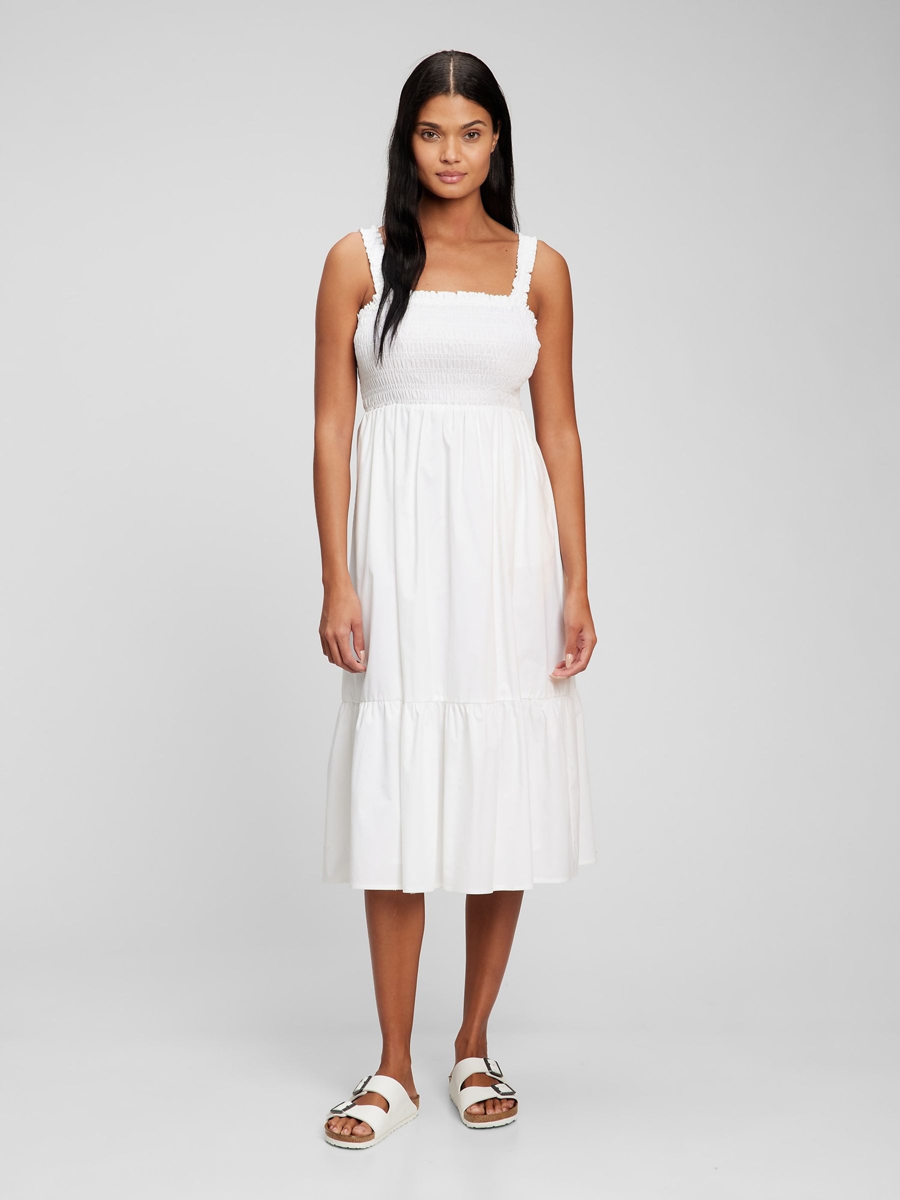 Buy White Smocked Midi Tank Dress from the Gap online shop