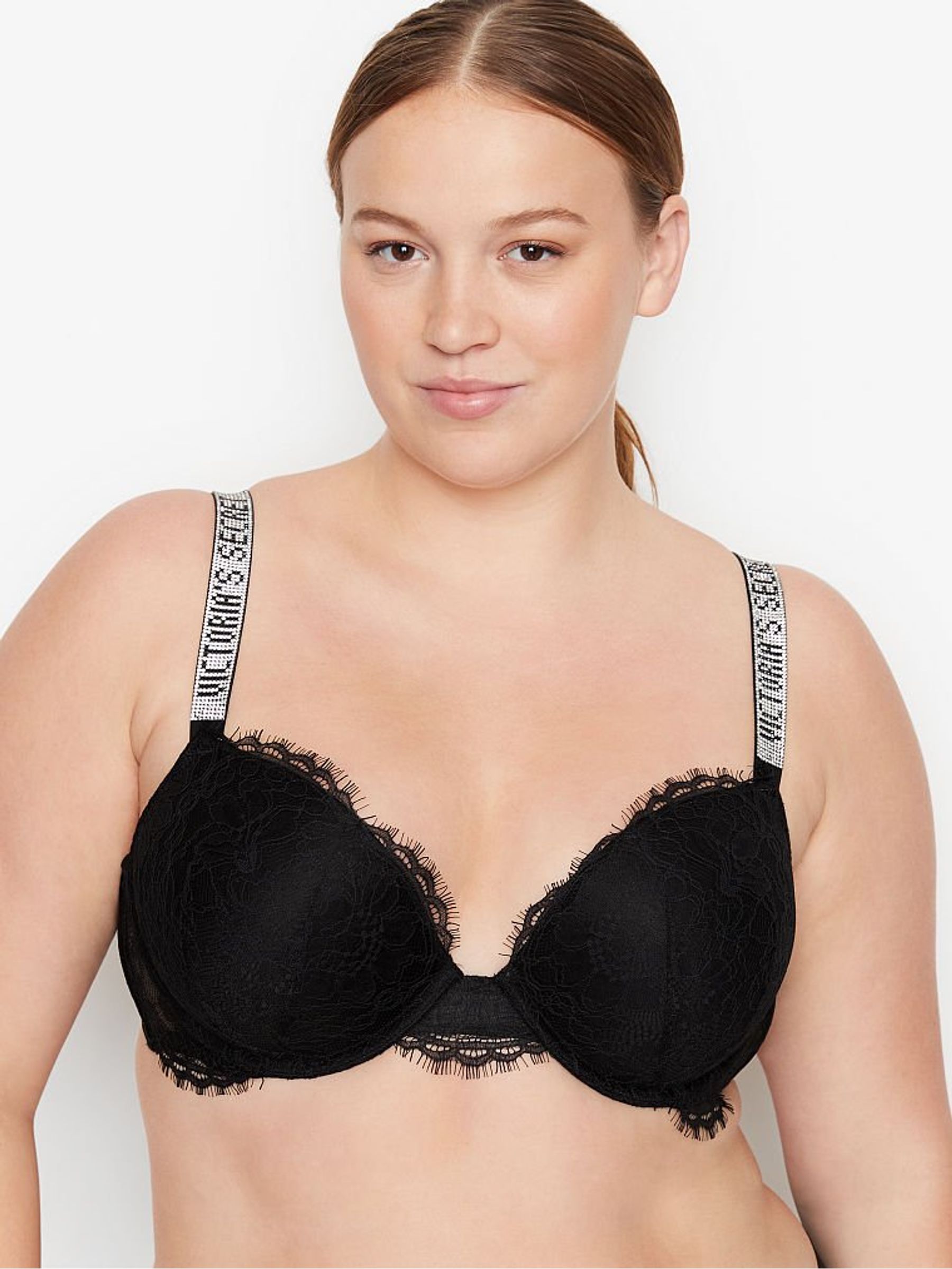Black Lace Push Up Shine Strap Push Up Bra Victoria s Secret UK