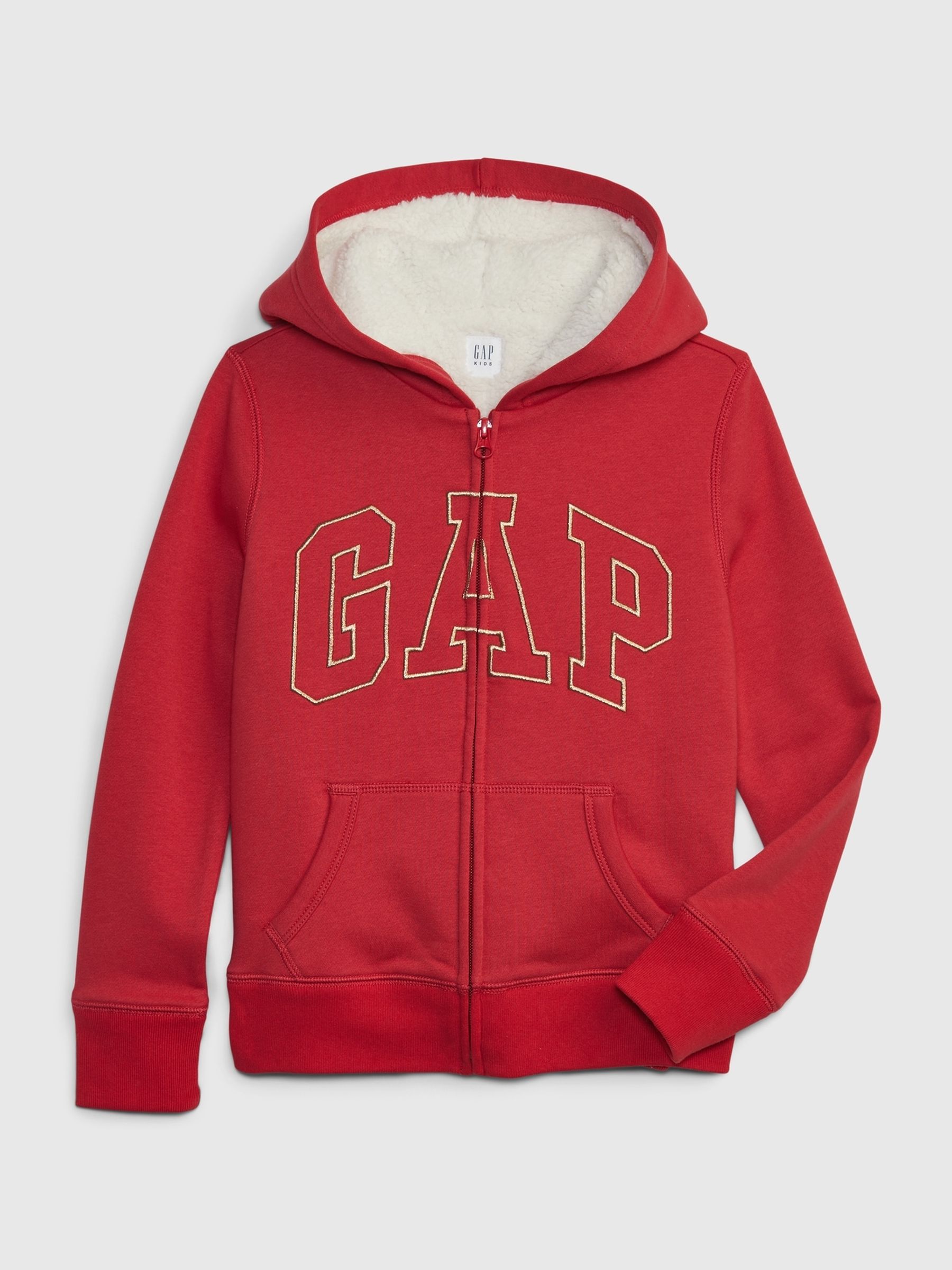 Red Logo Sherpa Zip Up Long Sleeve Hoodie 4 13yrs