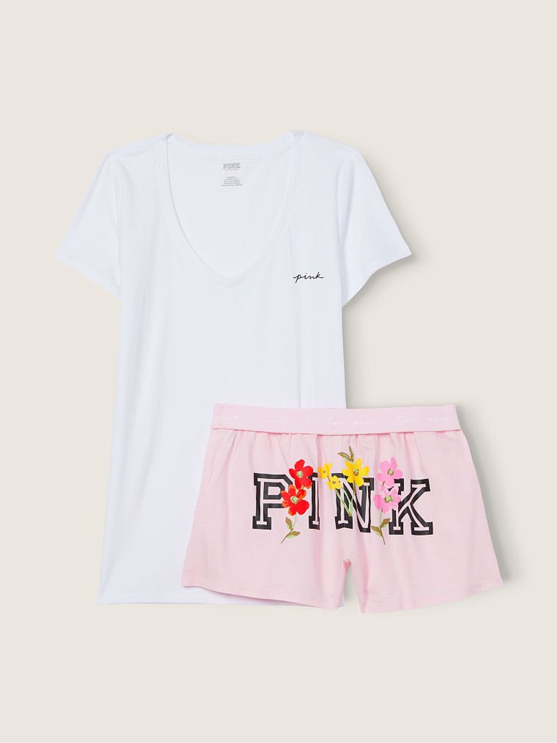 Buy Victoria s Secret White Pink Floral Logo Sleep Boxy Set from the Victoria s Secret UK online shop