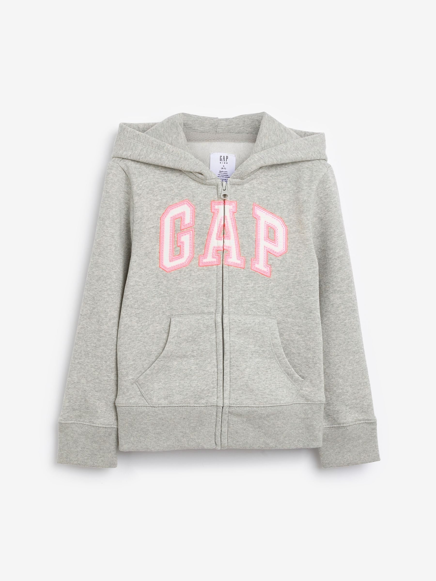 Buy Grey Pink Logo Zip Through Hoodie 4 13yrs from the Gap online shop