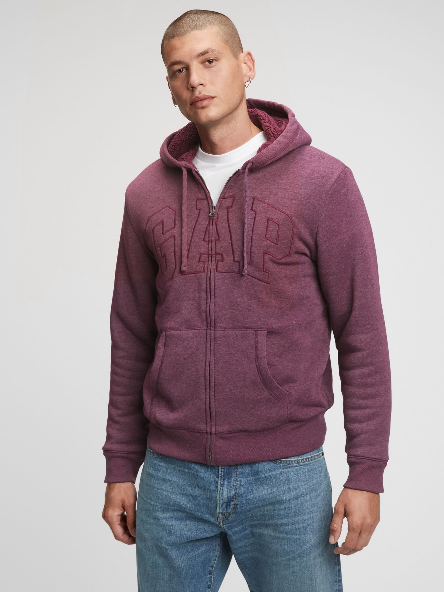 Purple Sherpa Lined Zip Up Logo Hoodie