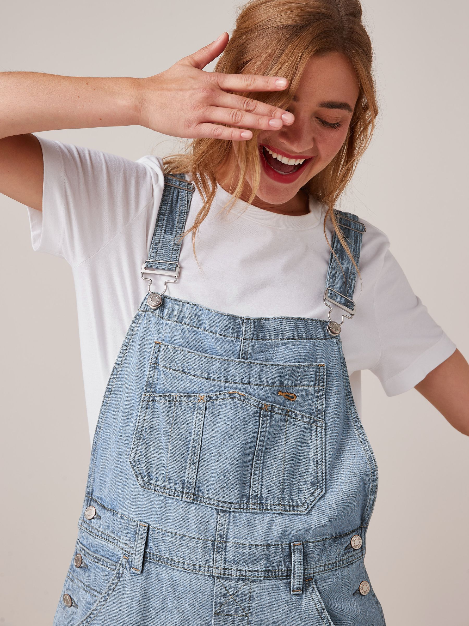 Womens loose fit denim dungarees online