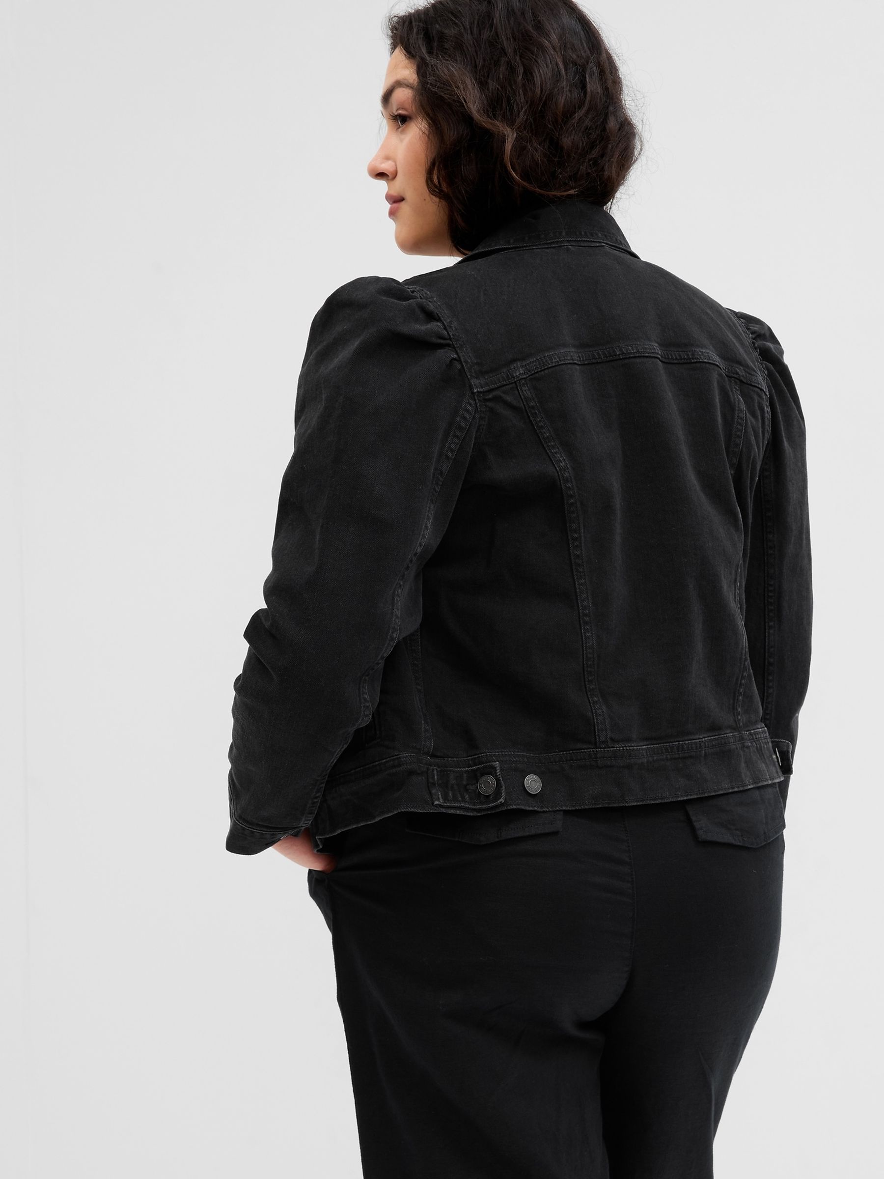 Black Puff Sleeve Denim Jacket