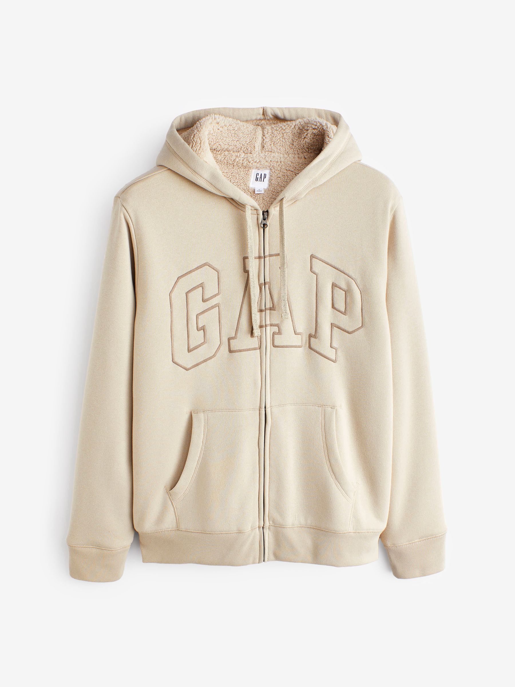 Cream Logo Sherpa Lined Zip Up Hoodie