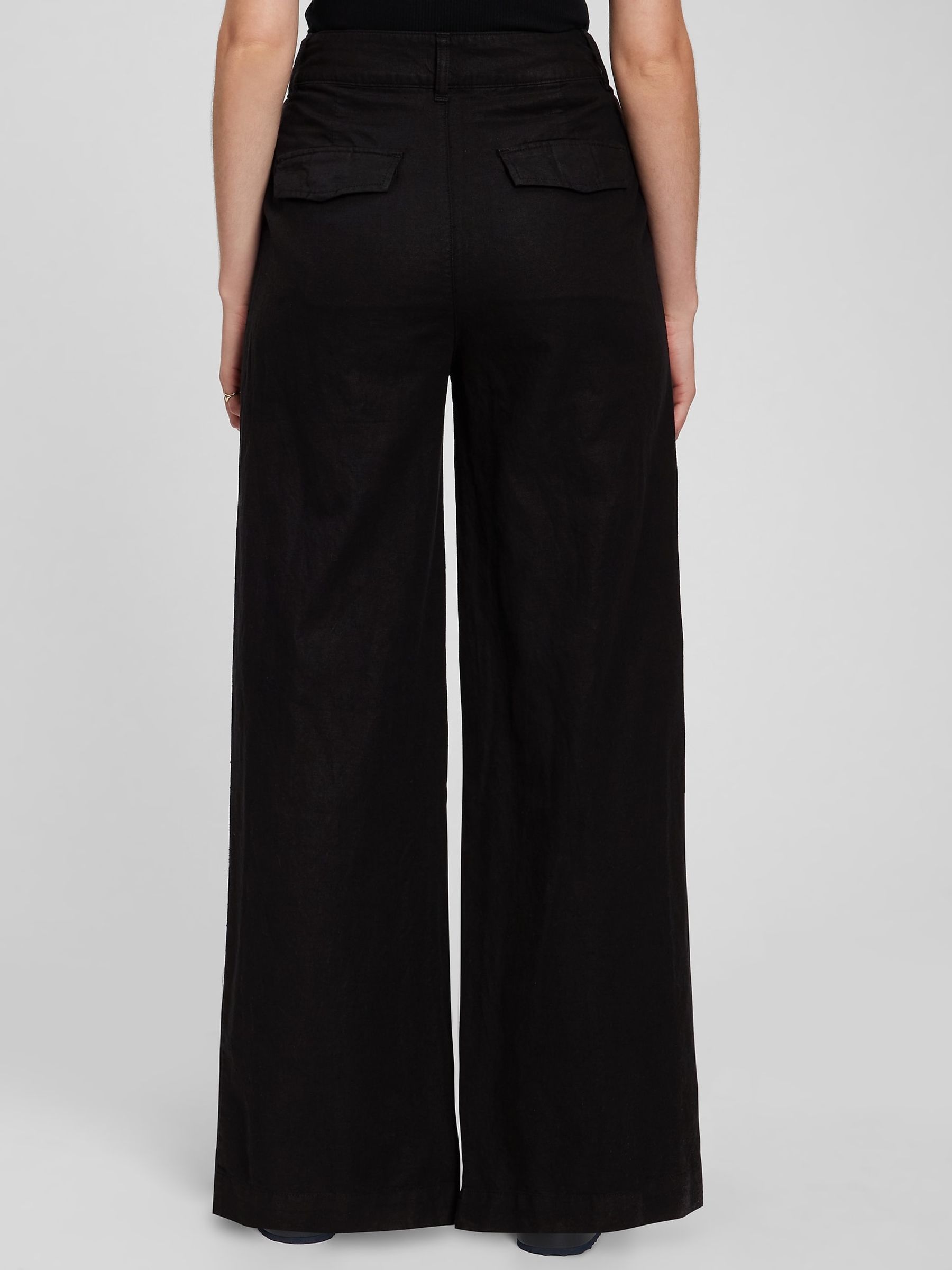 High Rise Linen Cotton Pleated Wide Leg Trousers