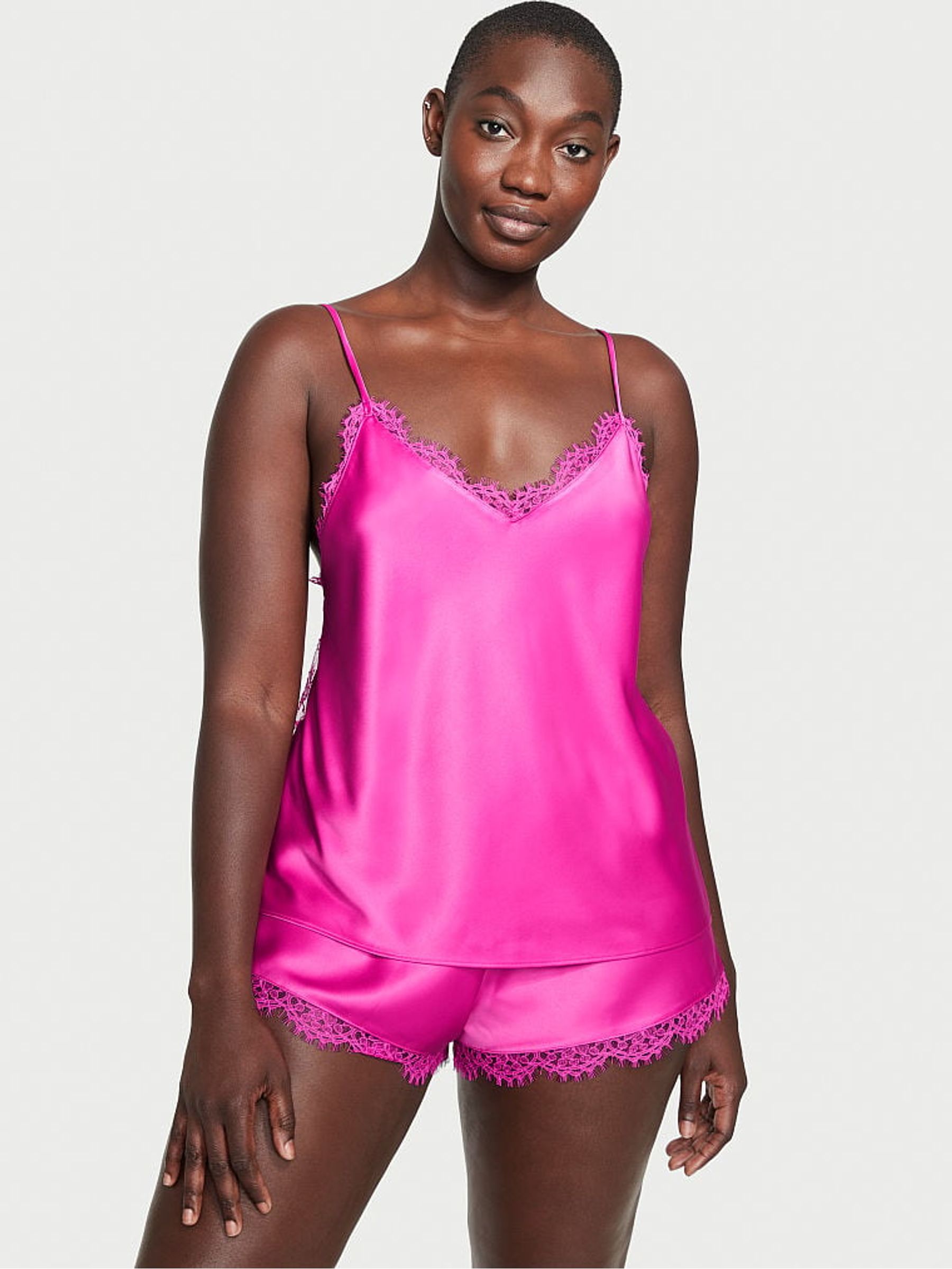 Pink satin camisole top clearance