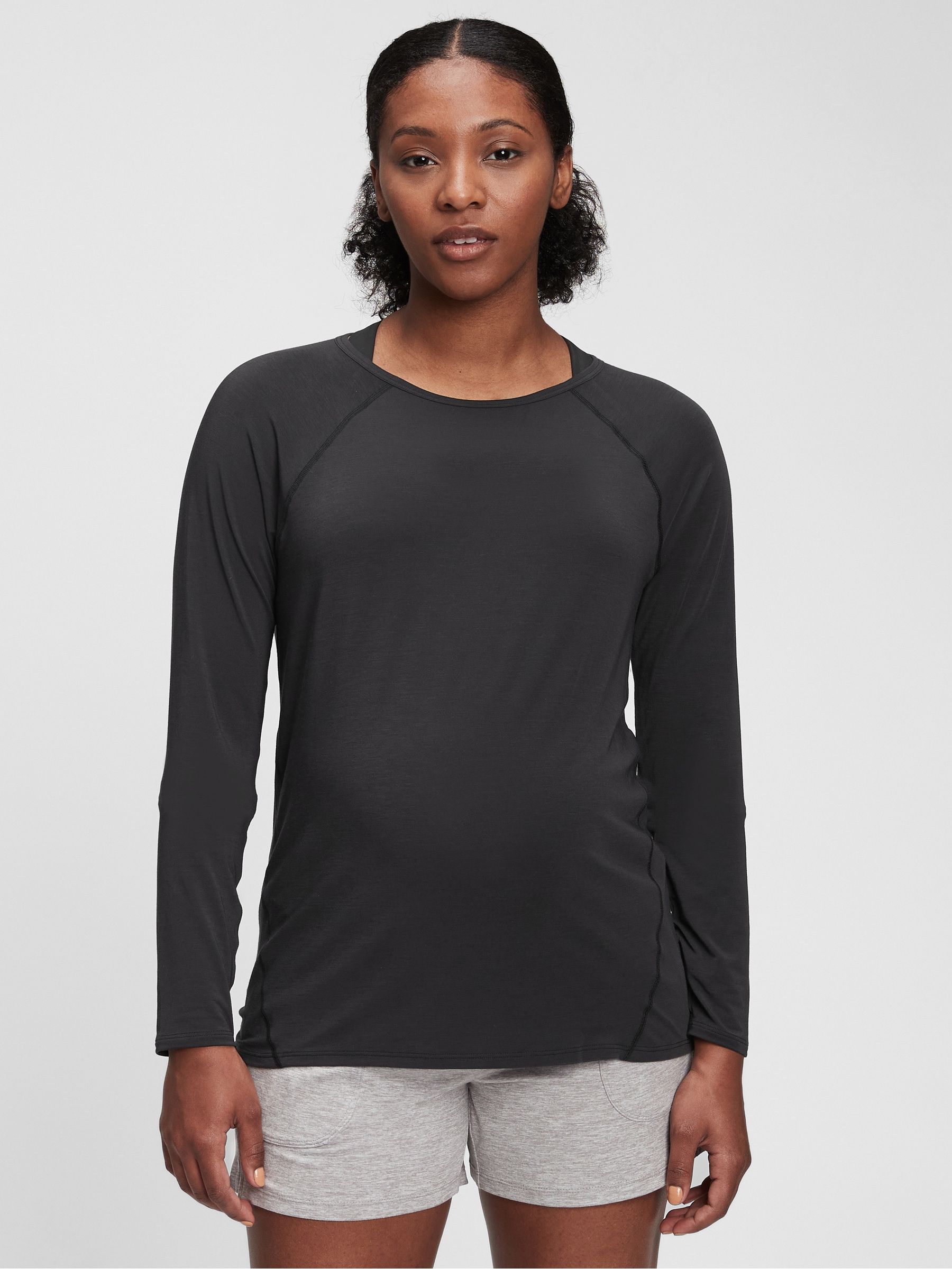 Black Maternity Breathable Long Sleeve Crew Neck T Shirt