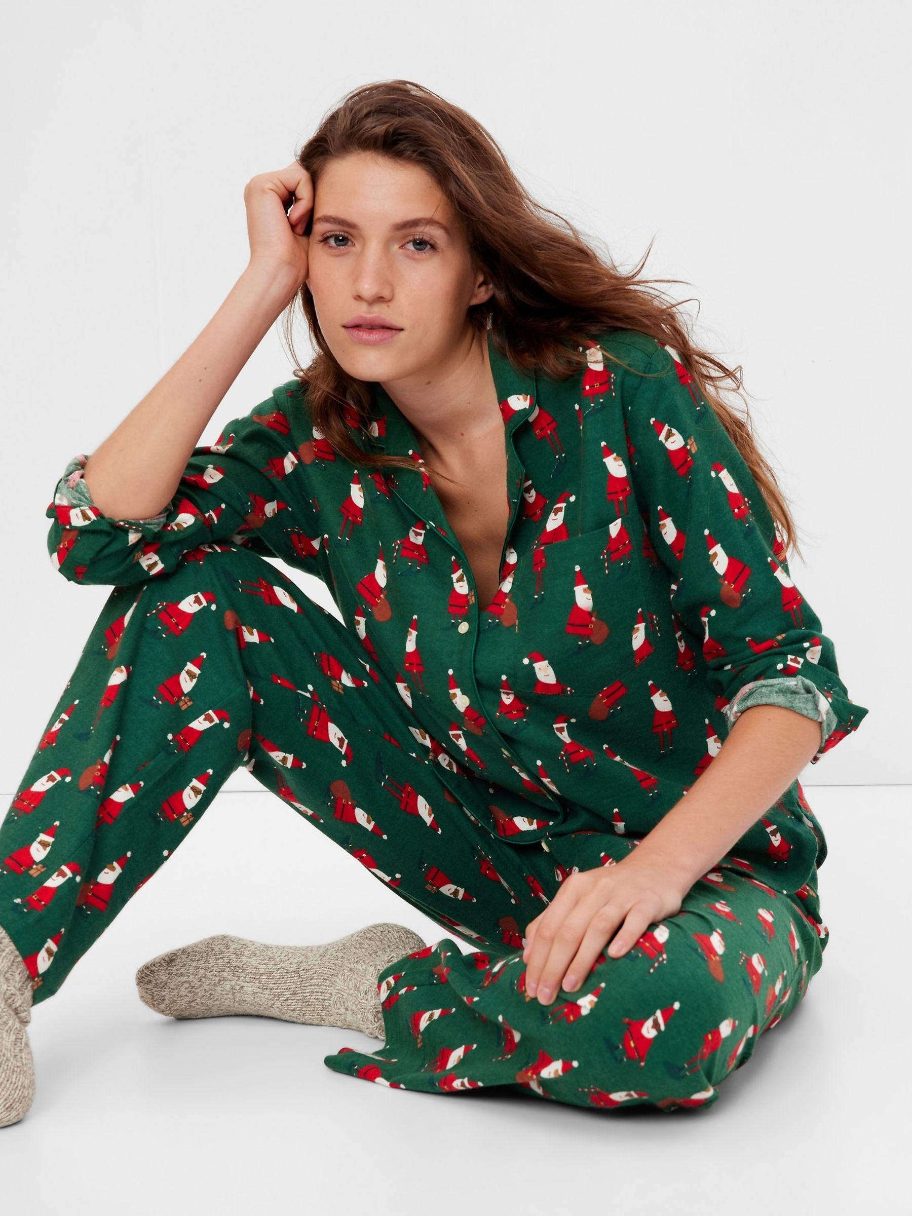Green Santa Christmas Flannel Pyjamas