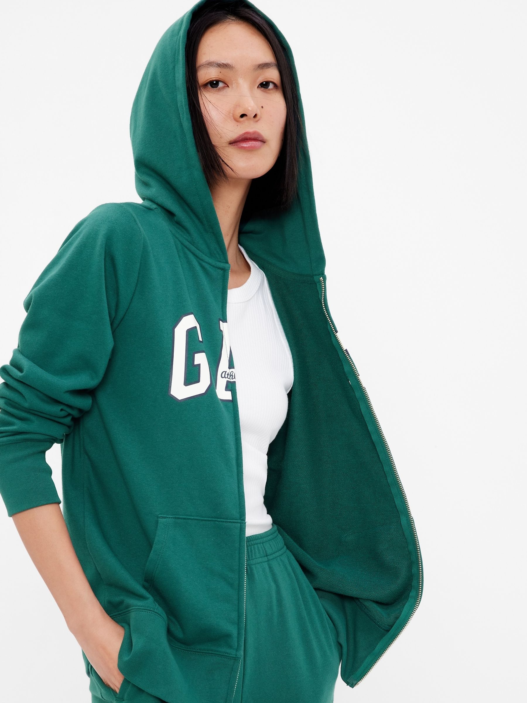 Green Vintage Soft Arch Logo Full Zip Hoodie