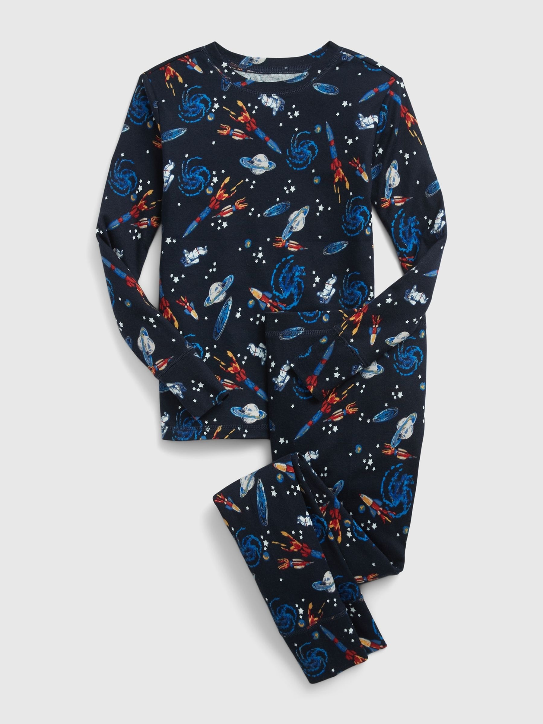 Blue Organic Cotton Space Print Long Sleeve Pyjama Set