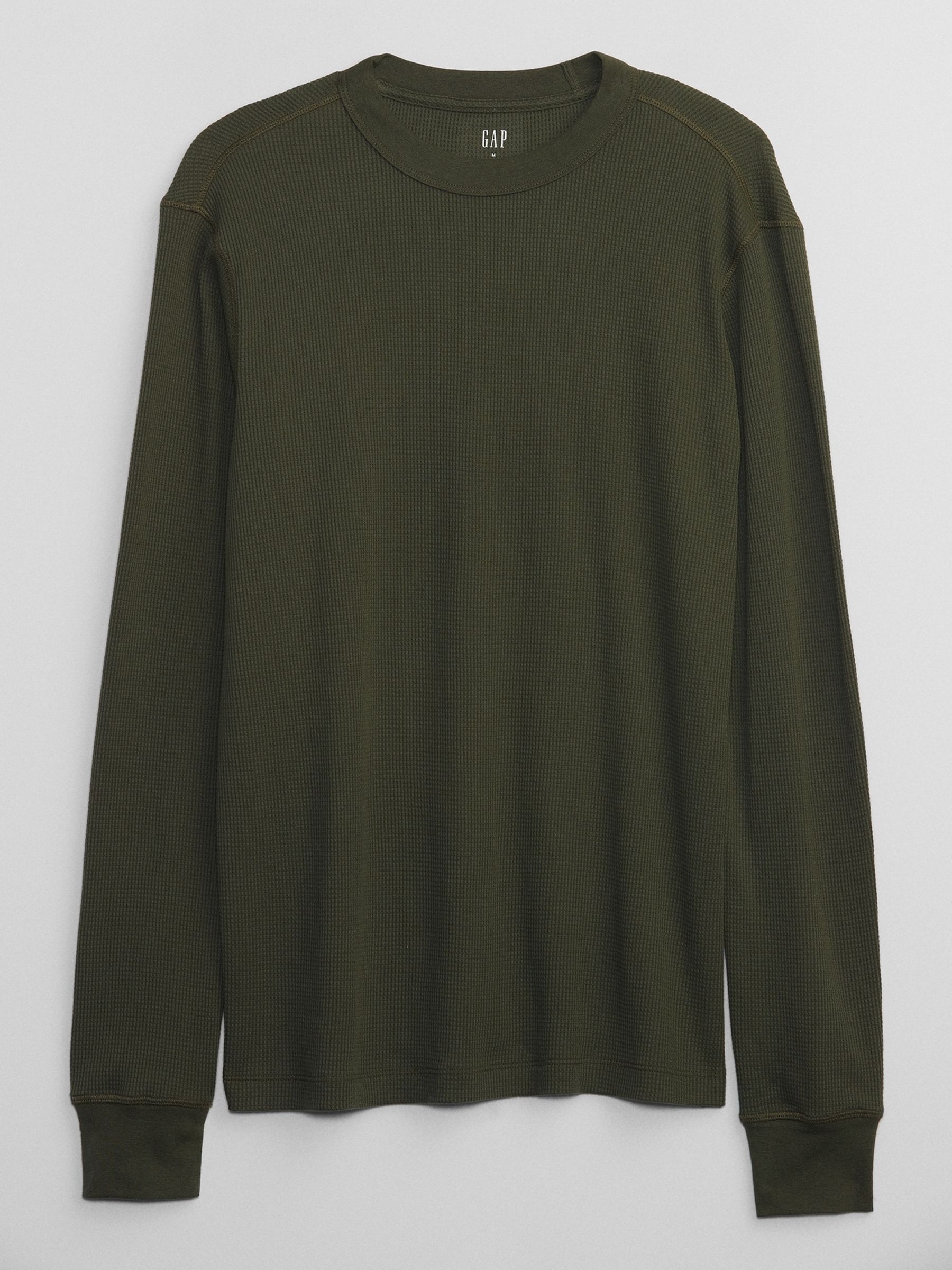 Buy Green Waffle Knit Crew Neck Long Sleeve T Shirt from the Gap online shop