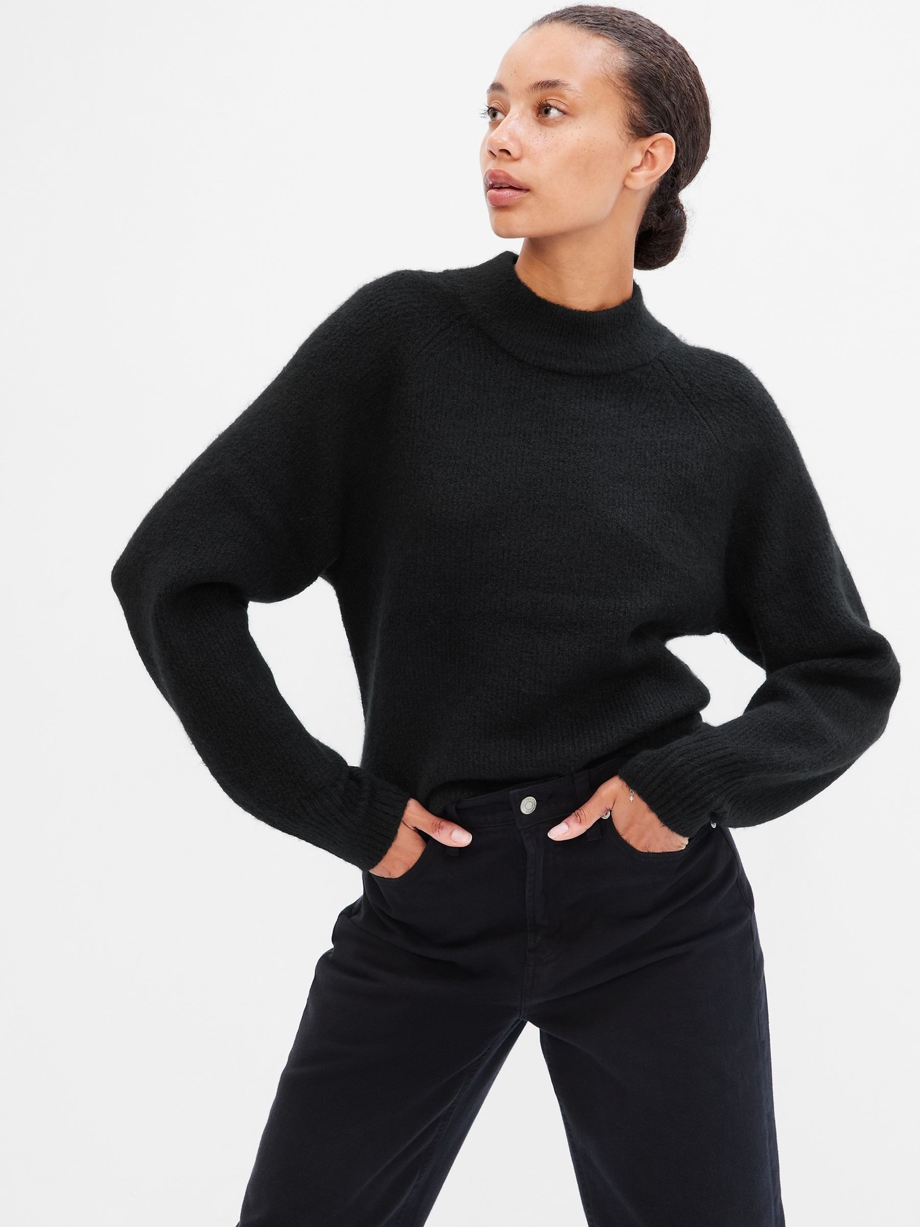 Black ribbed crew neck jumper shop