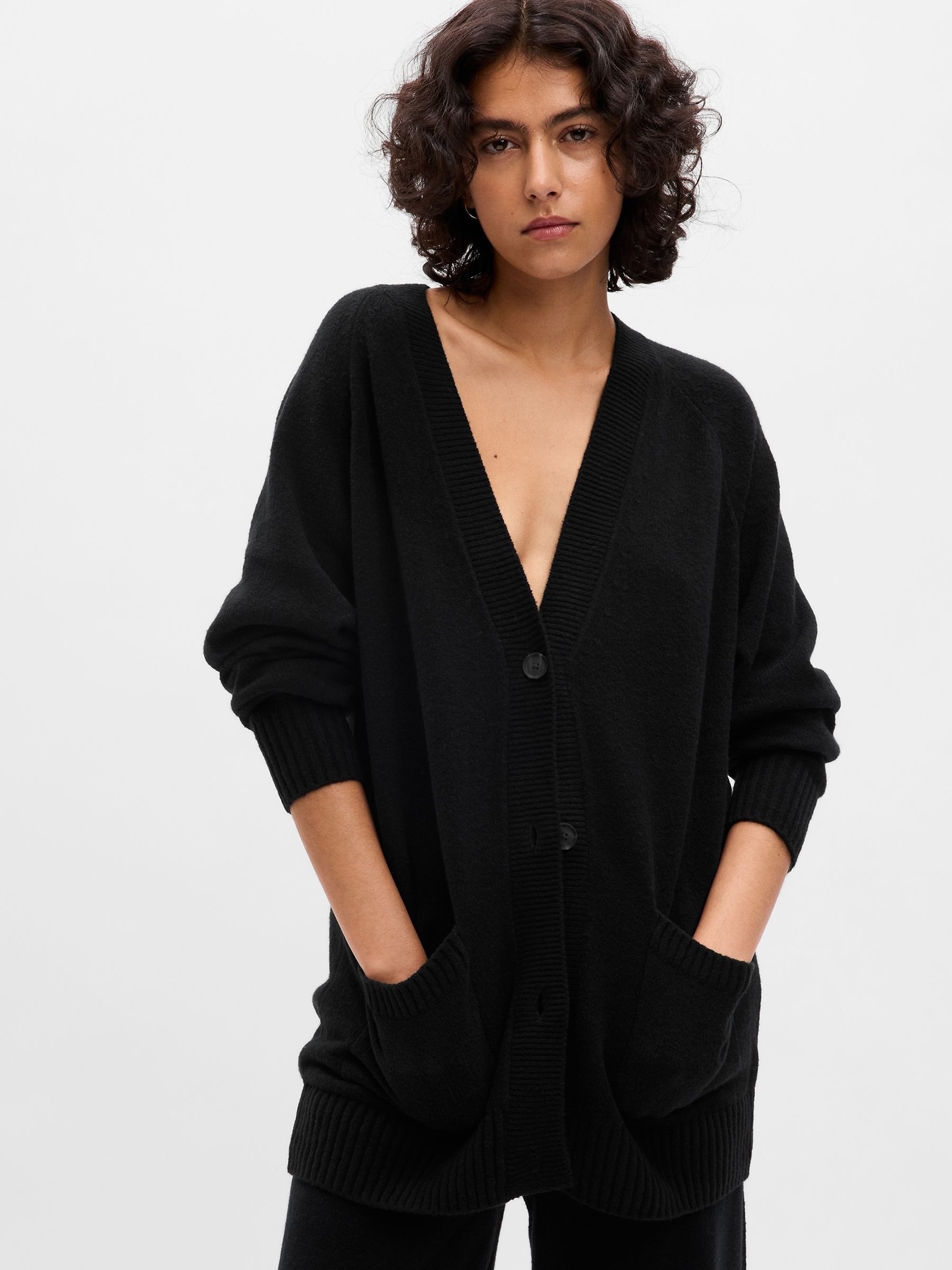 Black CashSoft Long Sleeve Boyfriend Cardigan
