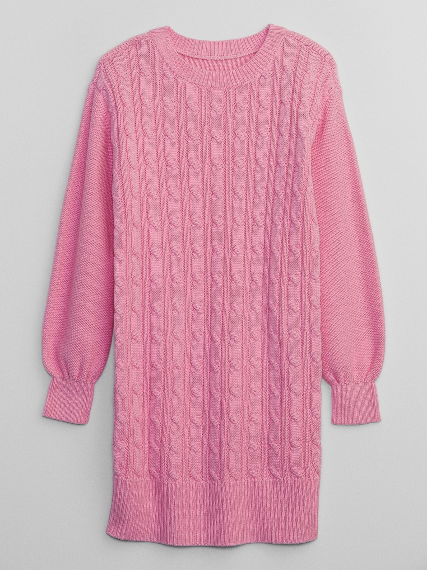 Pink Cable Knit Long Sleeve Jumper Dress
