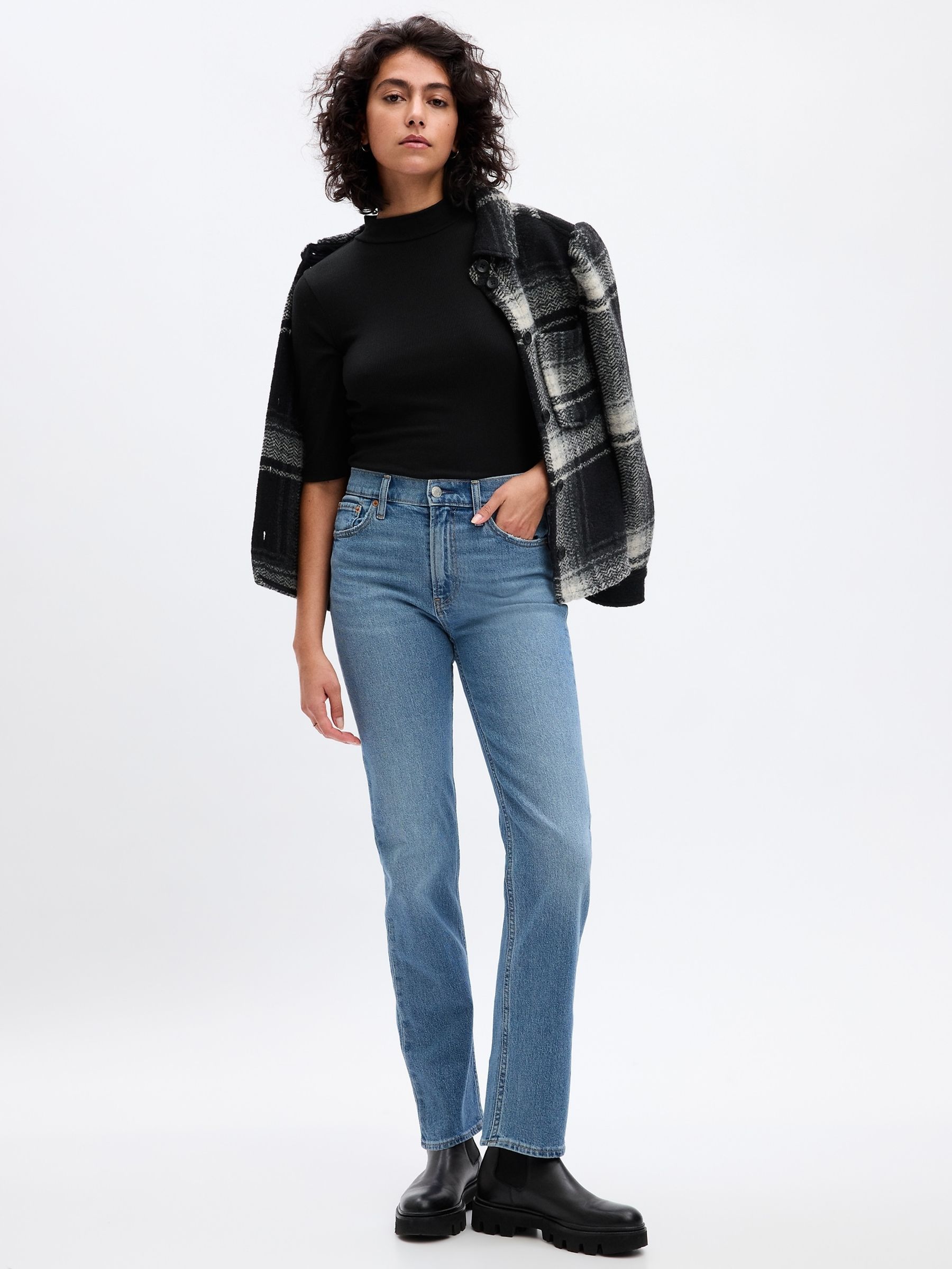 Buy Black Ribbed Stripe Short Sleeve Mock Neck T Shirt from the Gap online shop