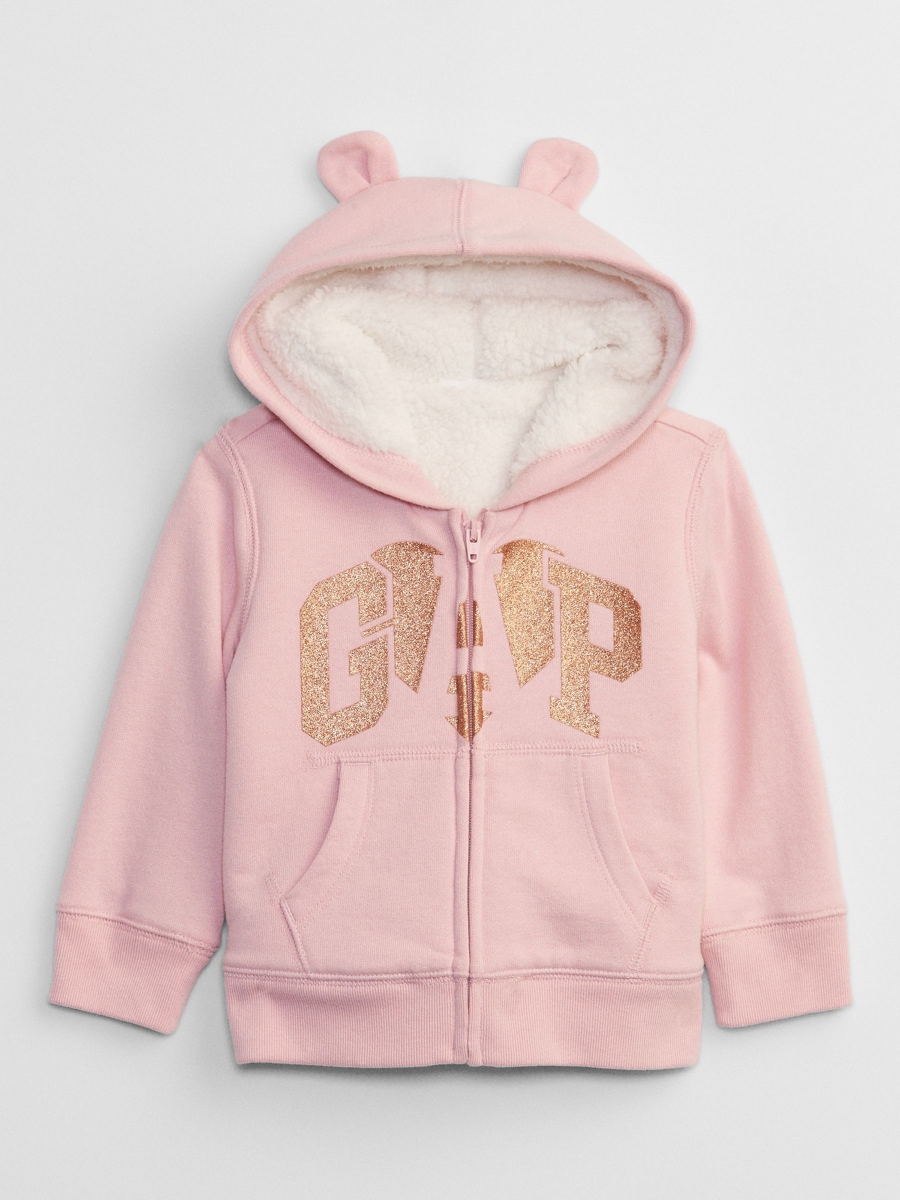 Pink Glitter Logo Zip Up Hoodie