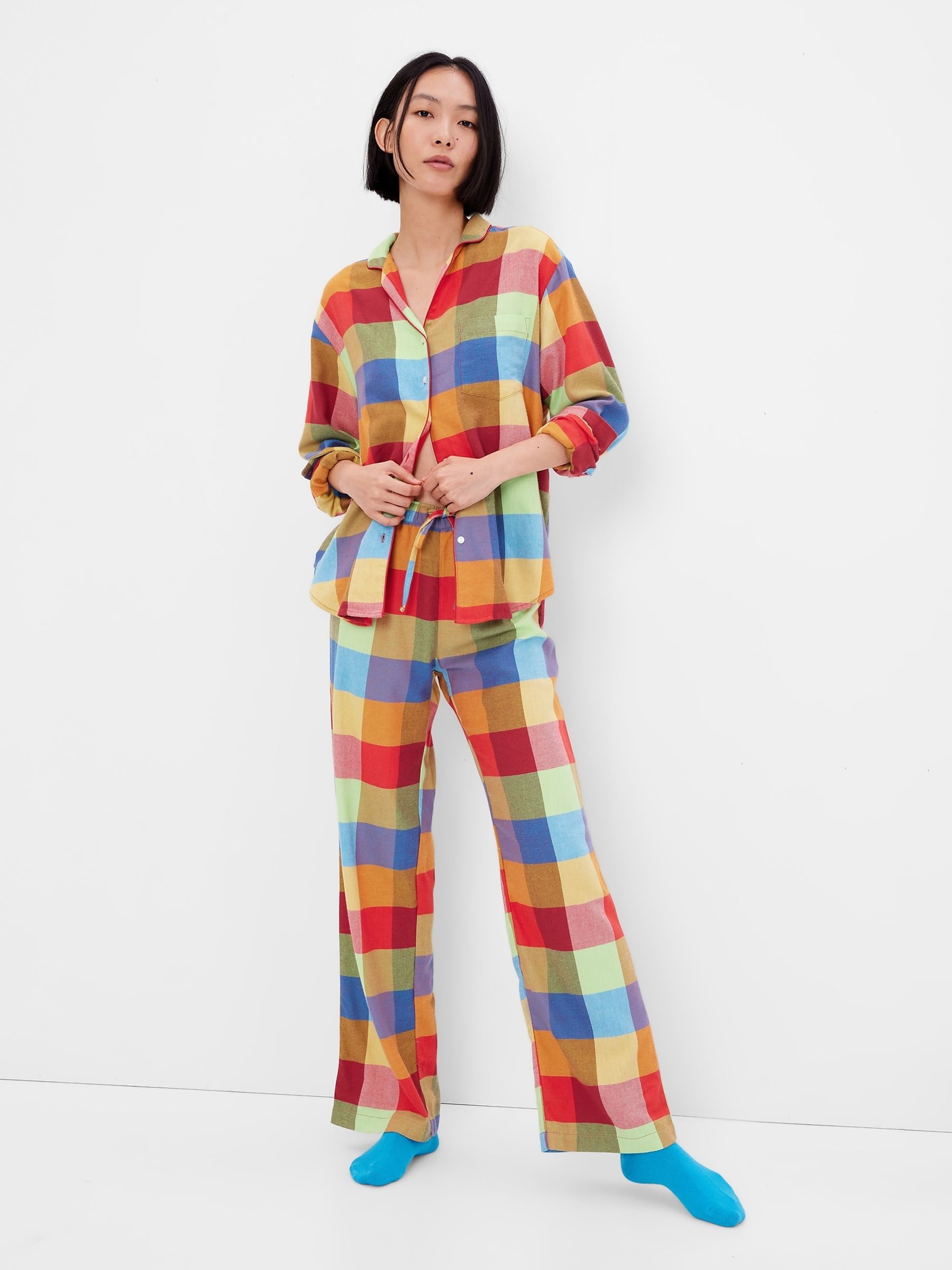 Orange Blue Check Christmas Flannel Pyjamas