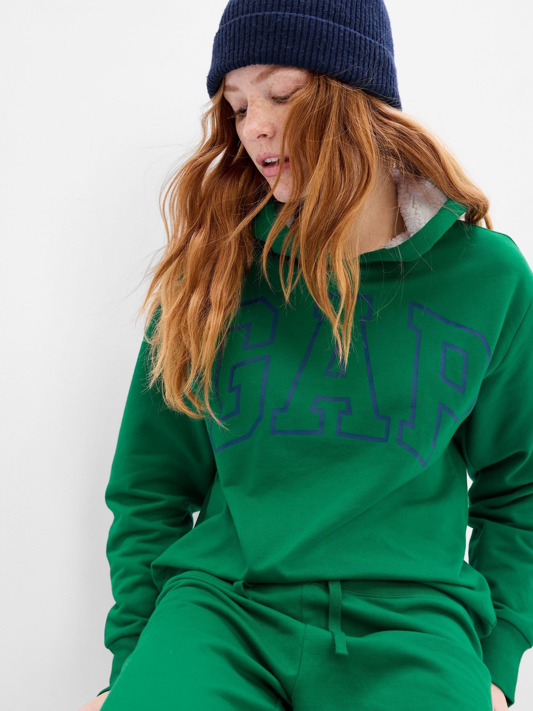 Green Logo Sherpa Hoodie Gap