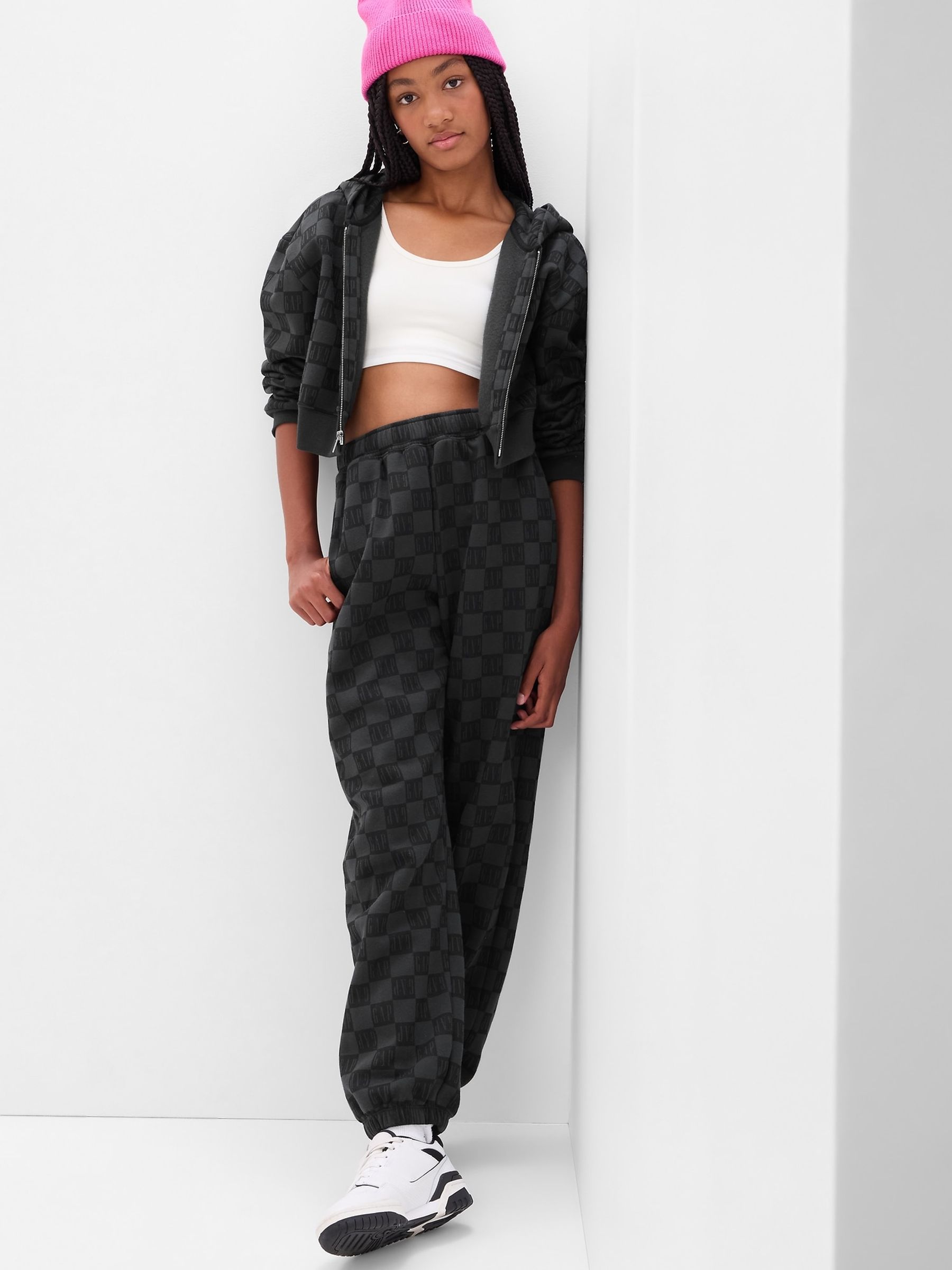 Black Checkered Fleece Joggers