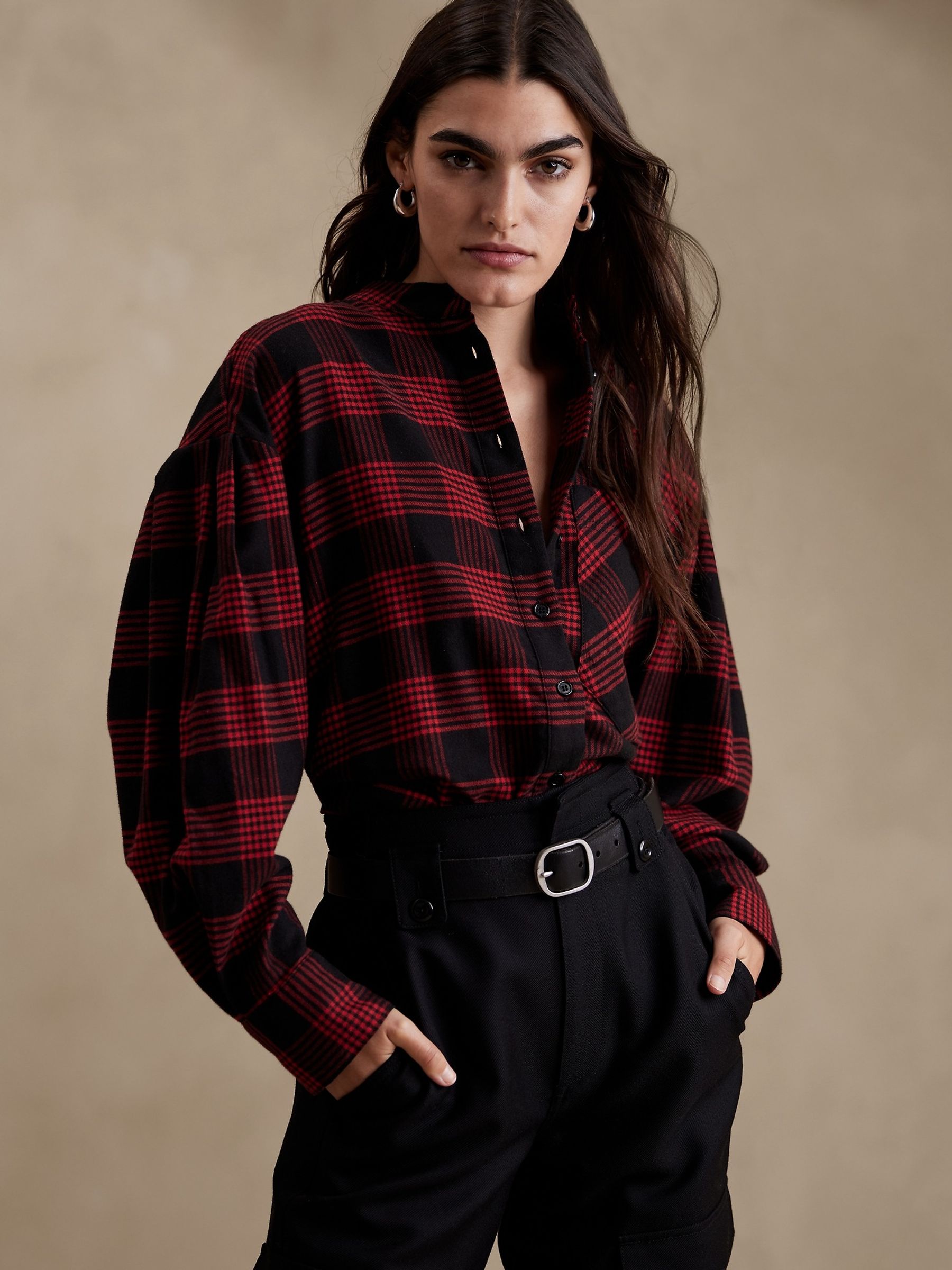 Off the shoulder flannel shirt clearance