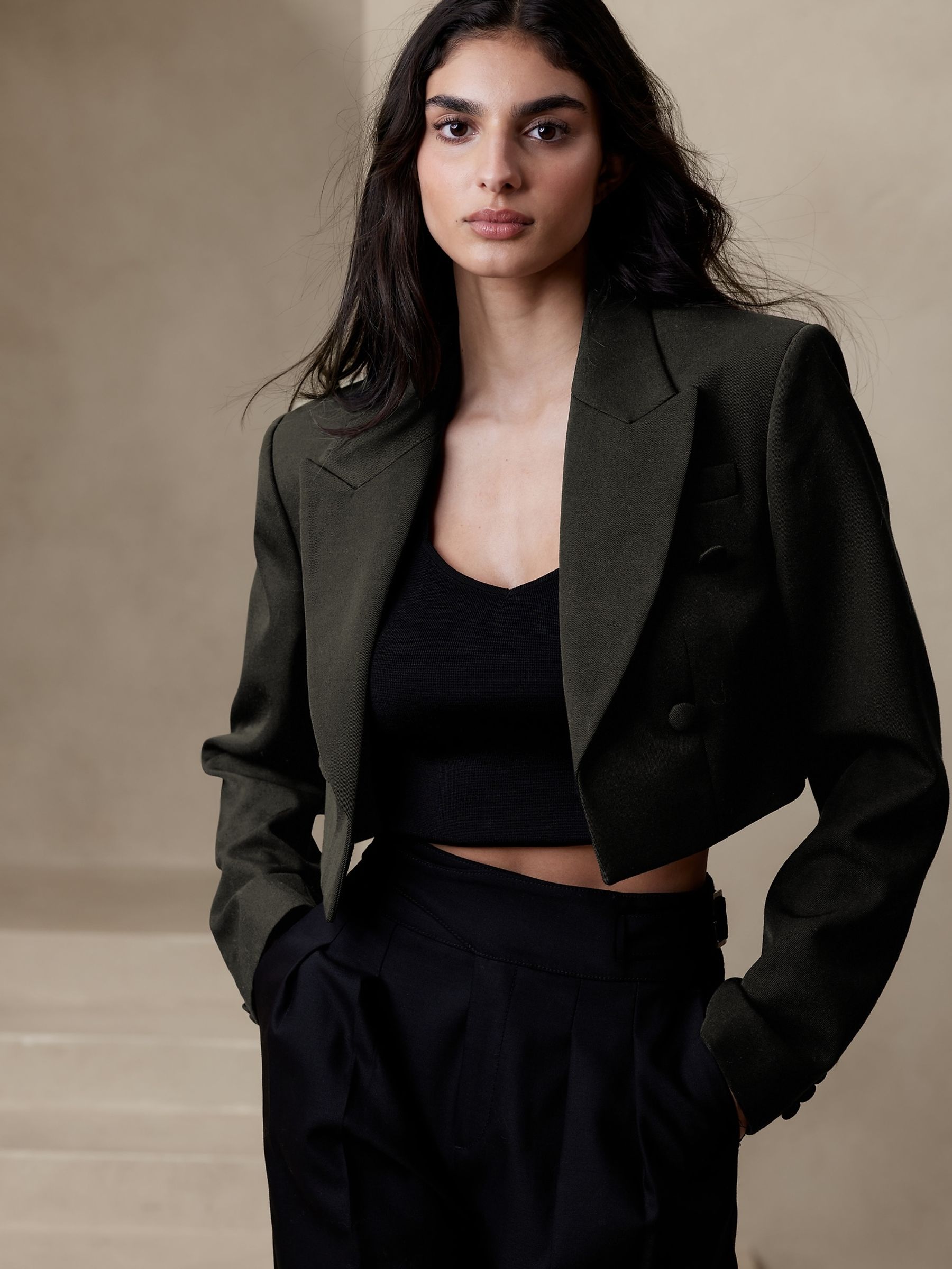 Banana Republic Black Cara Cropped Tuxedo Jacket