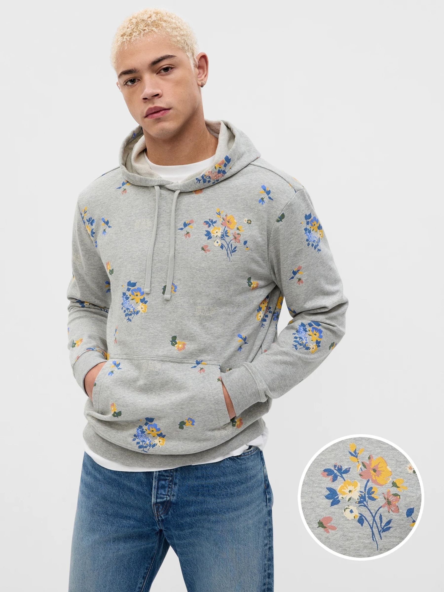 Grey hoodie with flowers shop