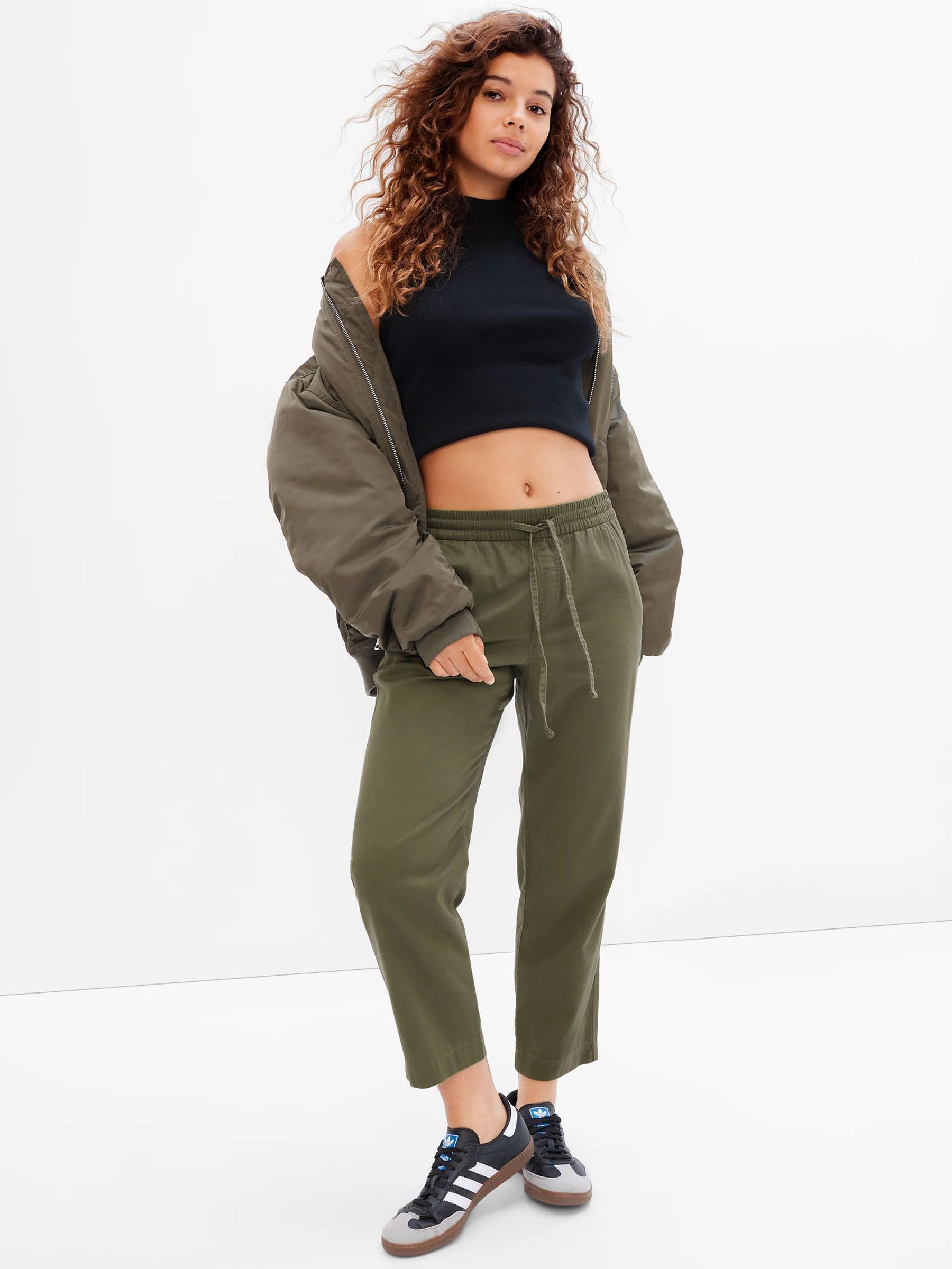 Khaki Green Easy Straight Pull On Trousers