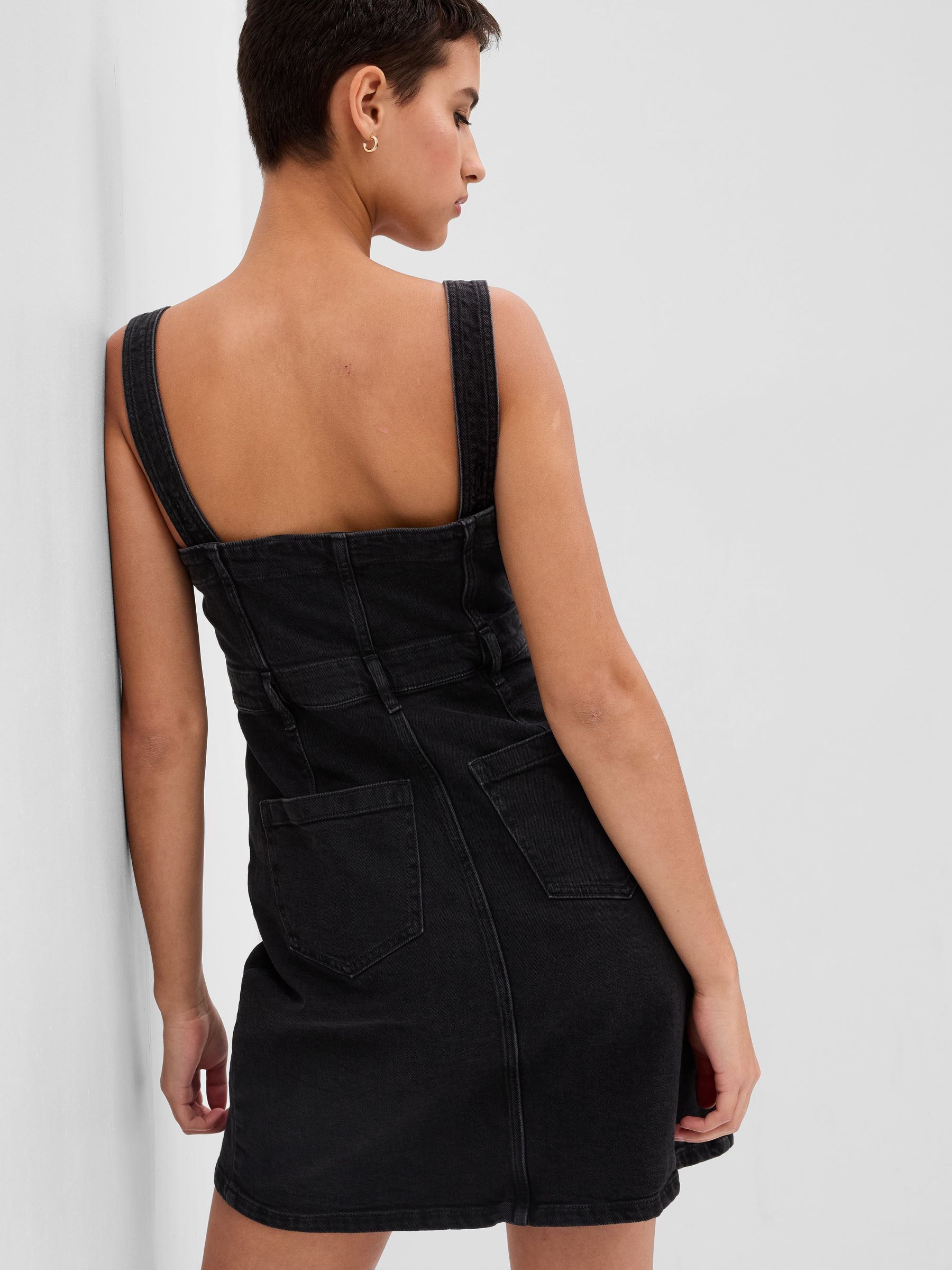 Black button up denim dress clearance
