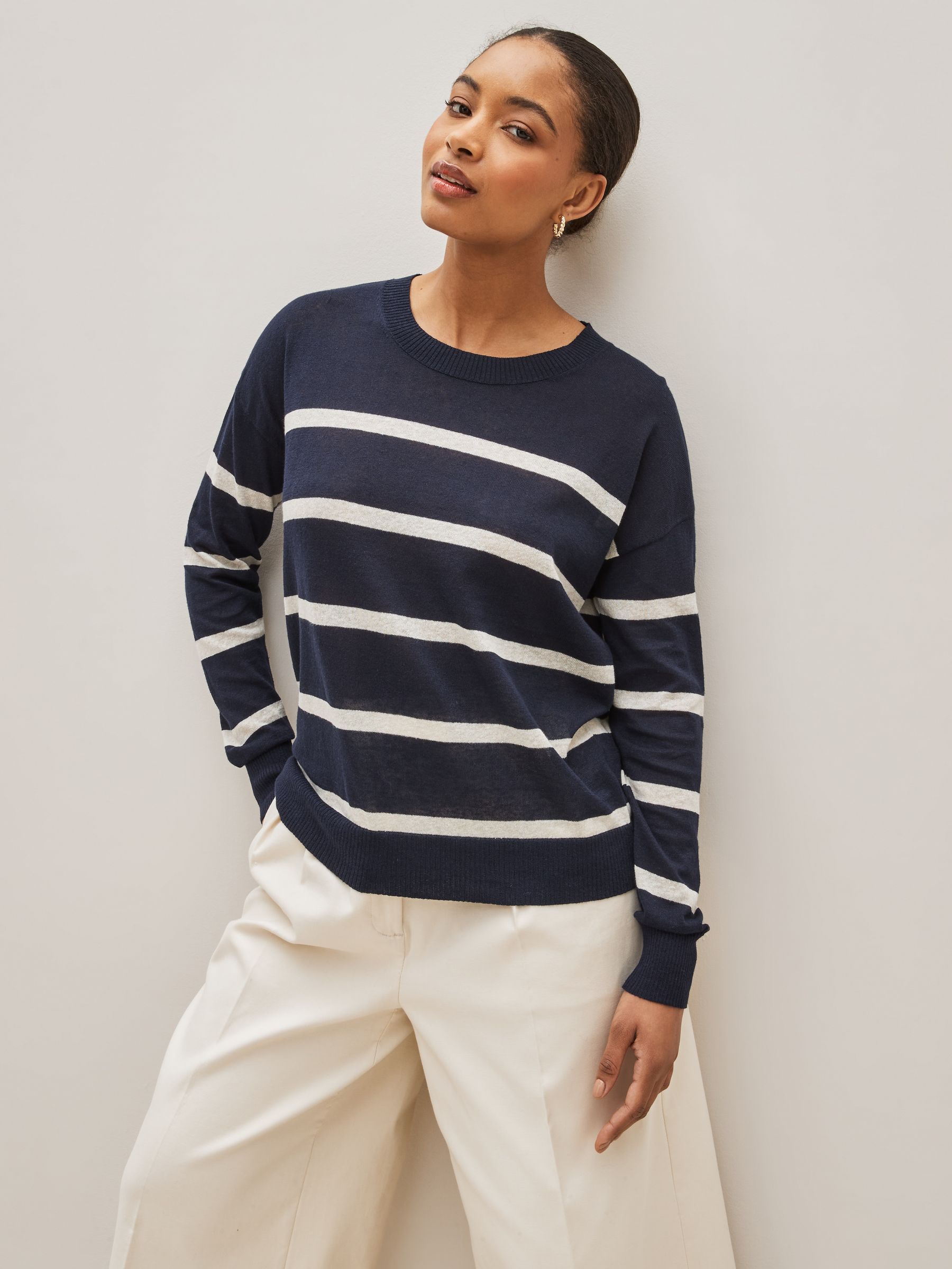 Buy White Stripe Linen Blend Sweater from the Gap online shop