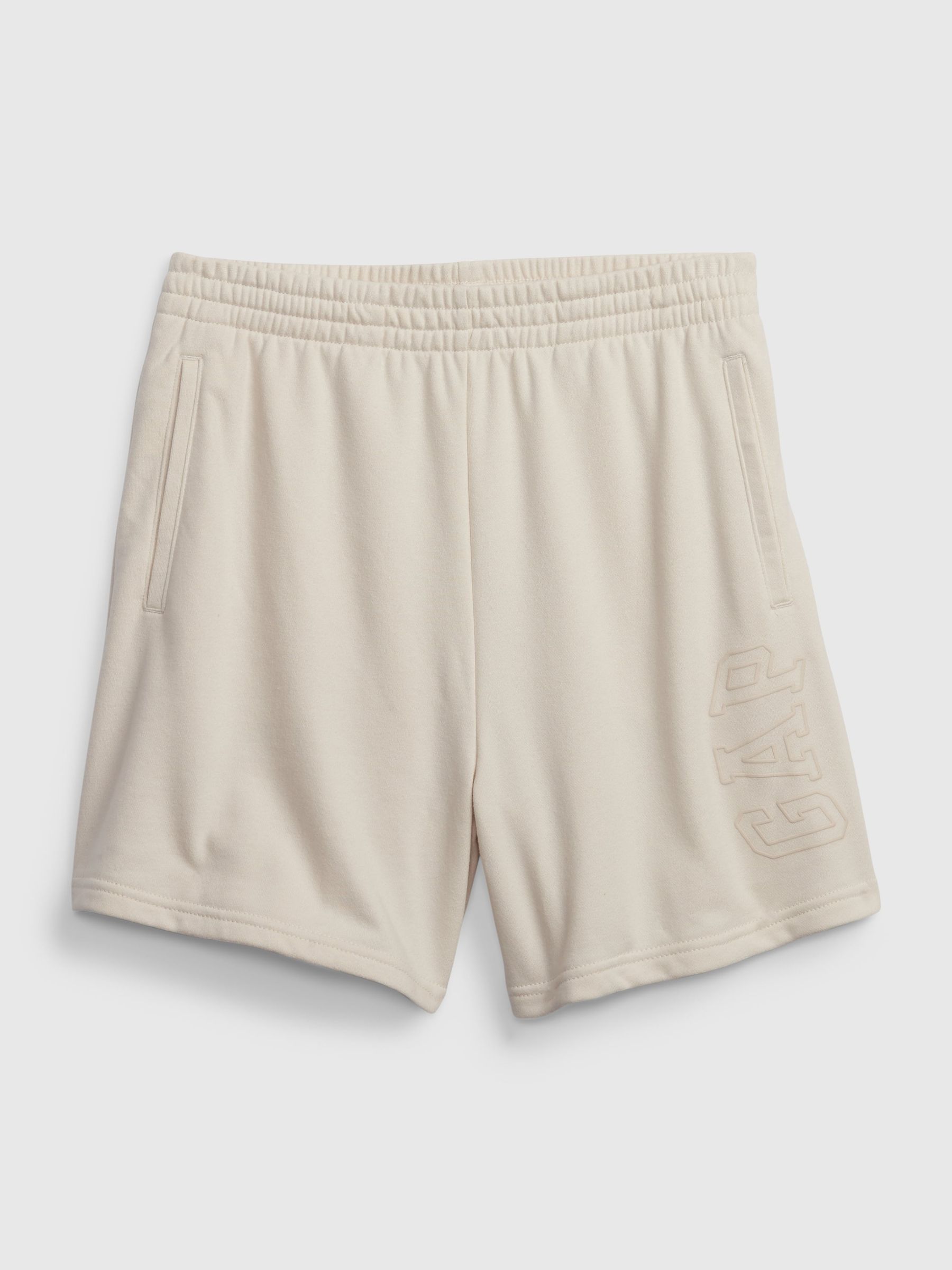 Cream Mid Rise Logo Jogger Shorts