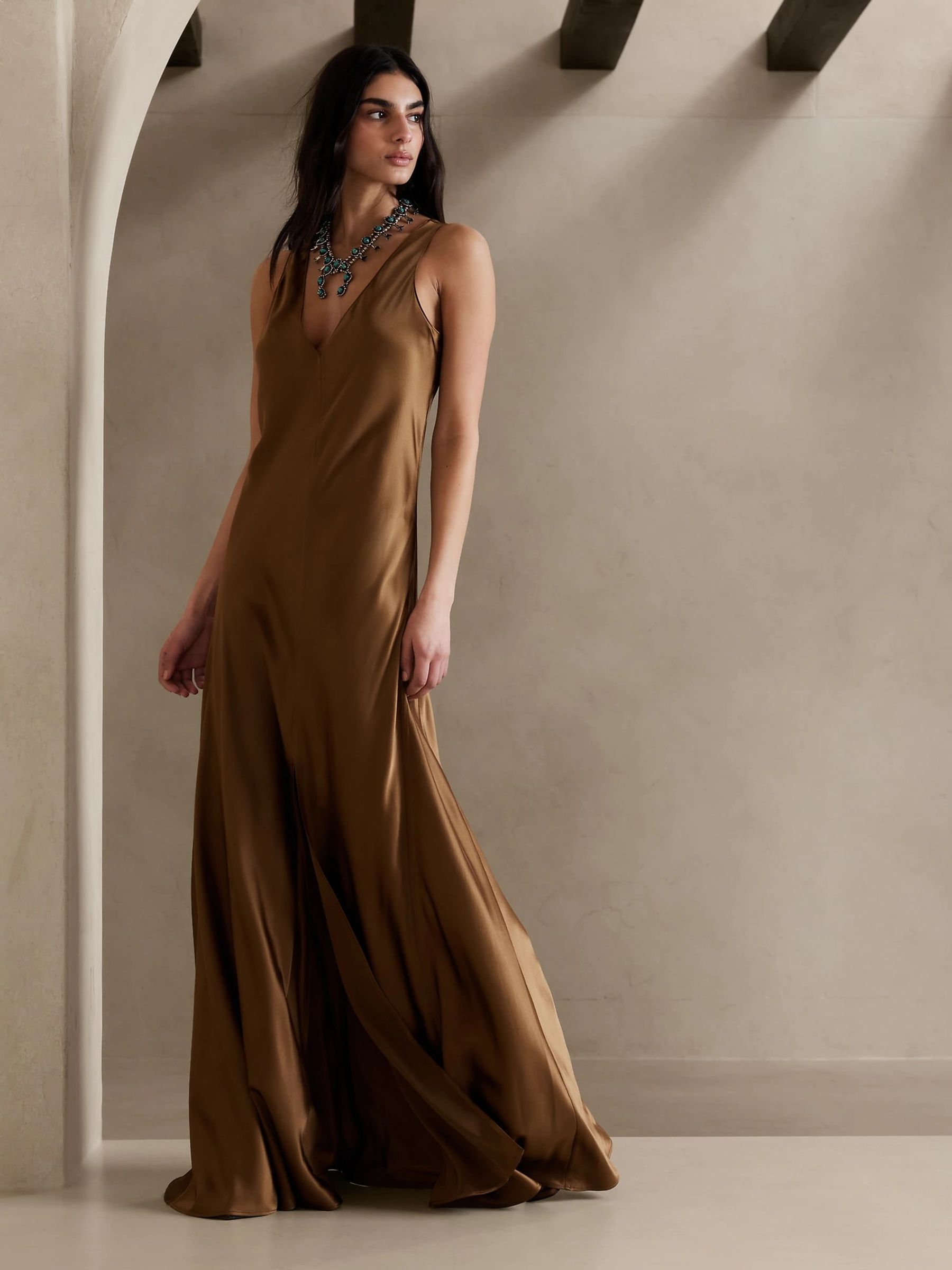 Banana Republic Beige Eterno Silk Maxi Dress