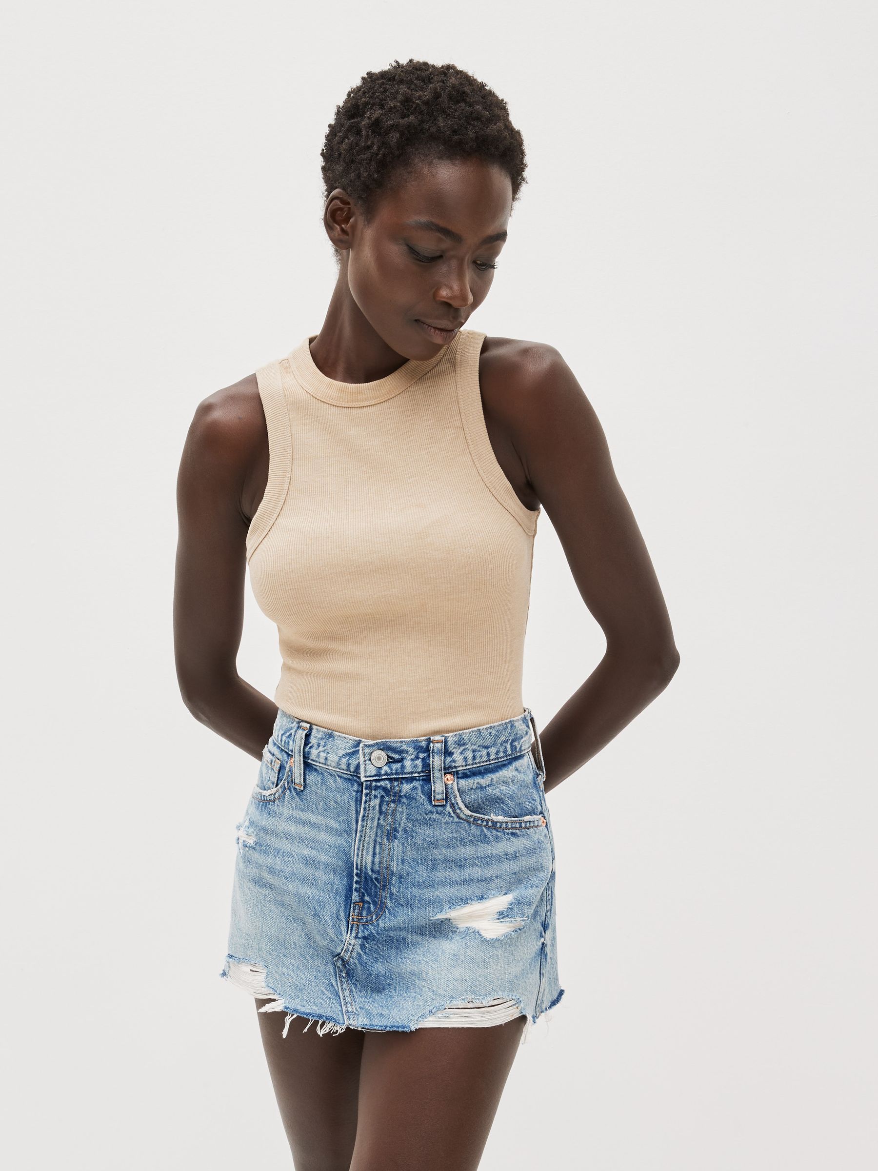 Blue Low Rise Denim Mini Skirt