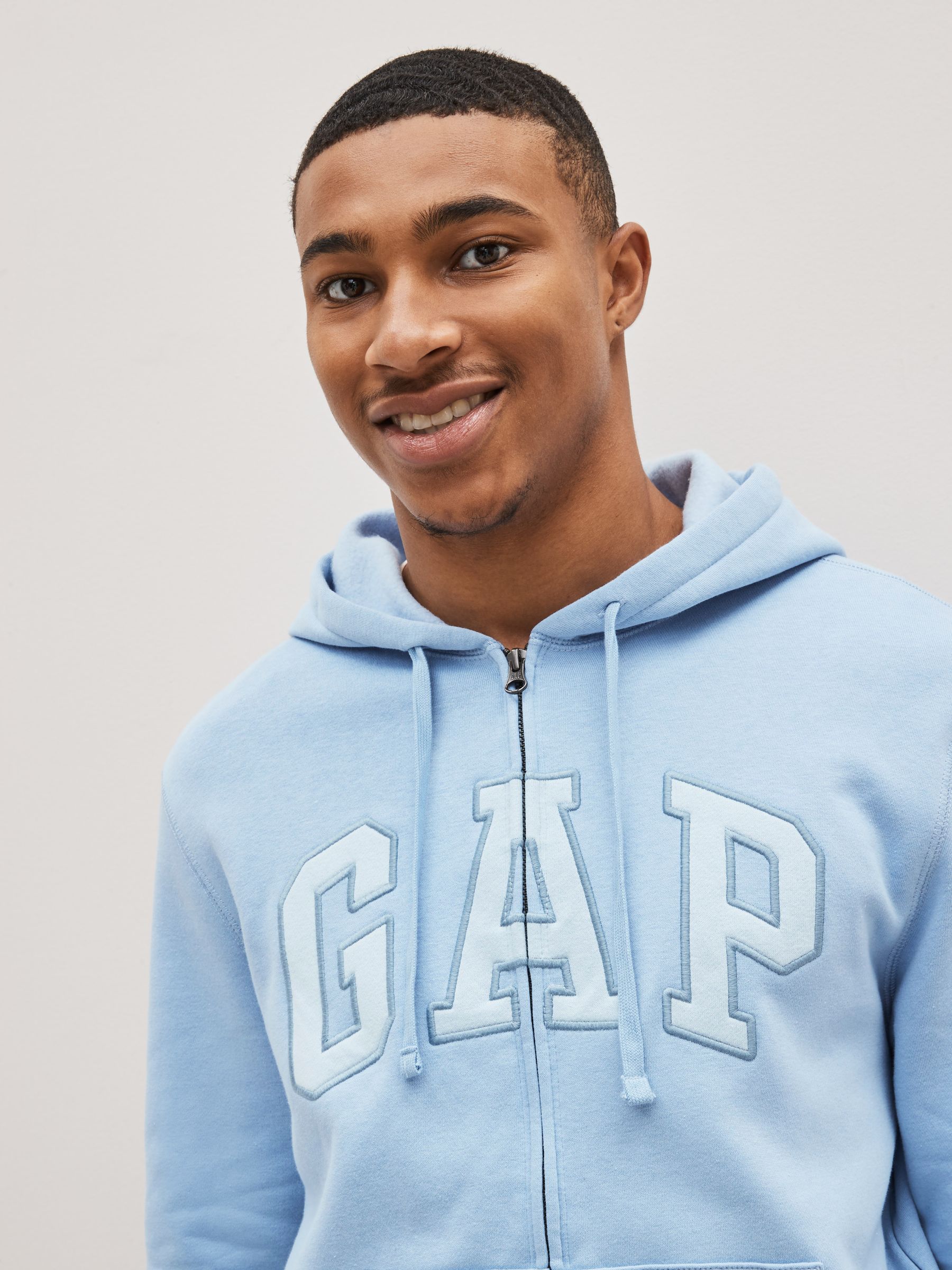 Light Blue Logo Zip Up Hoodie