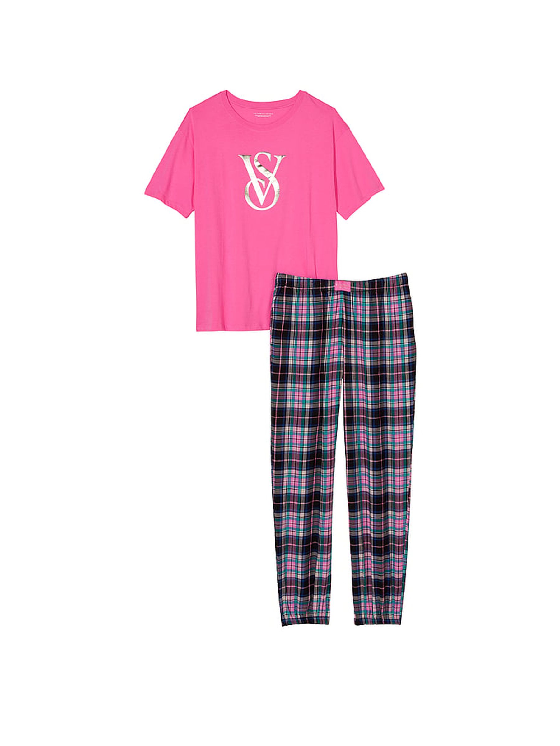Pink tartan pyjamas hot sale