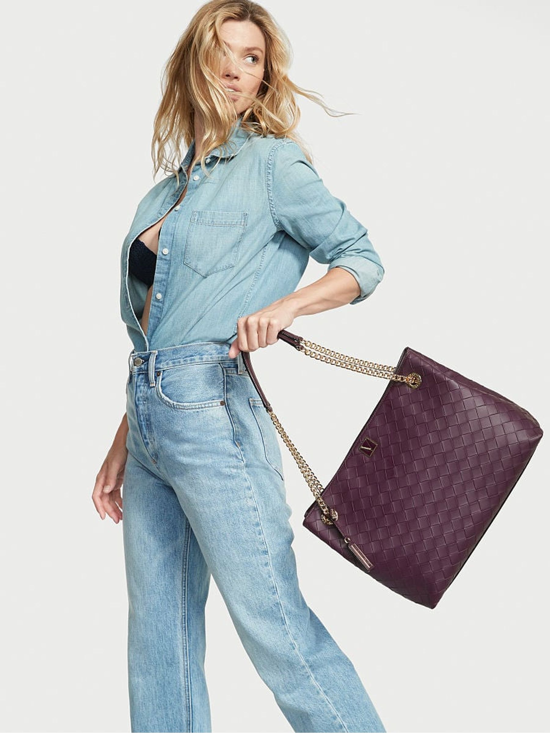 Buy Victoria s Secret Black Violet Woven The Victoria Shoulder Tote from the Victoria s Secret UK online shop