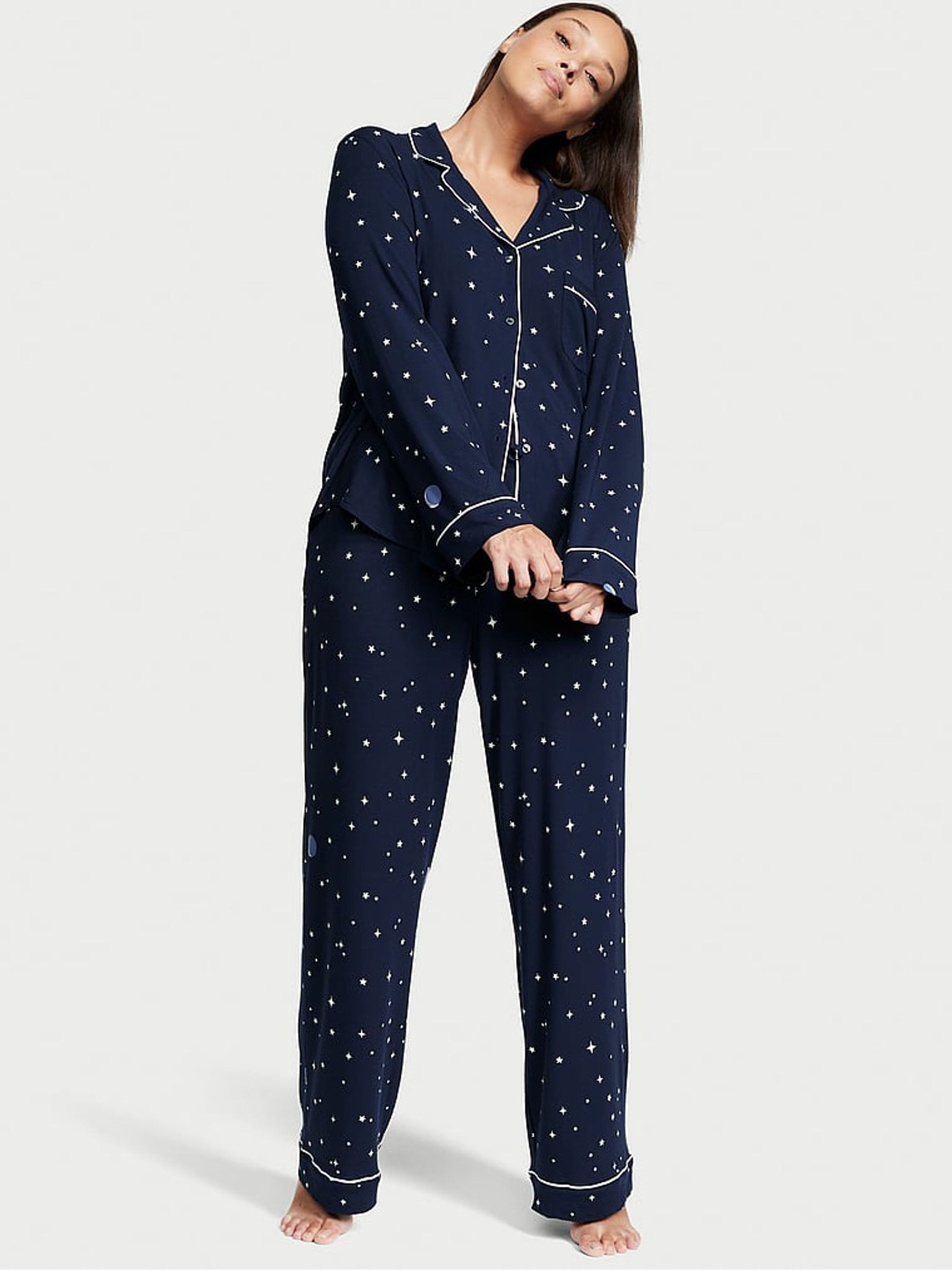 Buy Victoria s Secret Tranquil Navy Blue Moon and Stars Modal Long Pyjamas from the Victoria s Secret UK online shop
