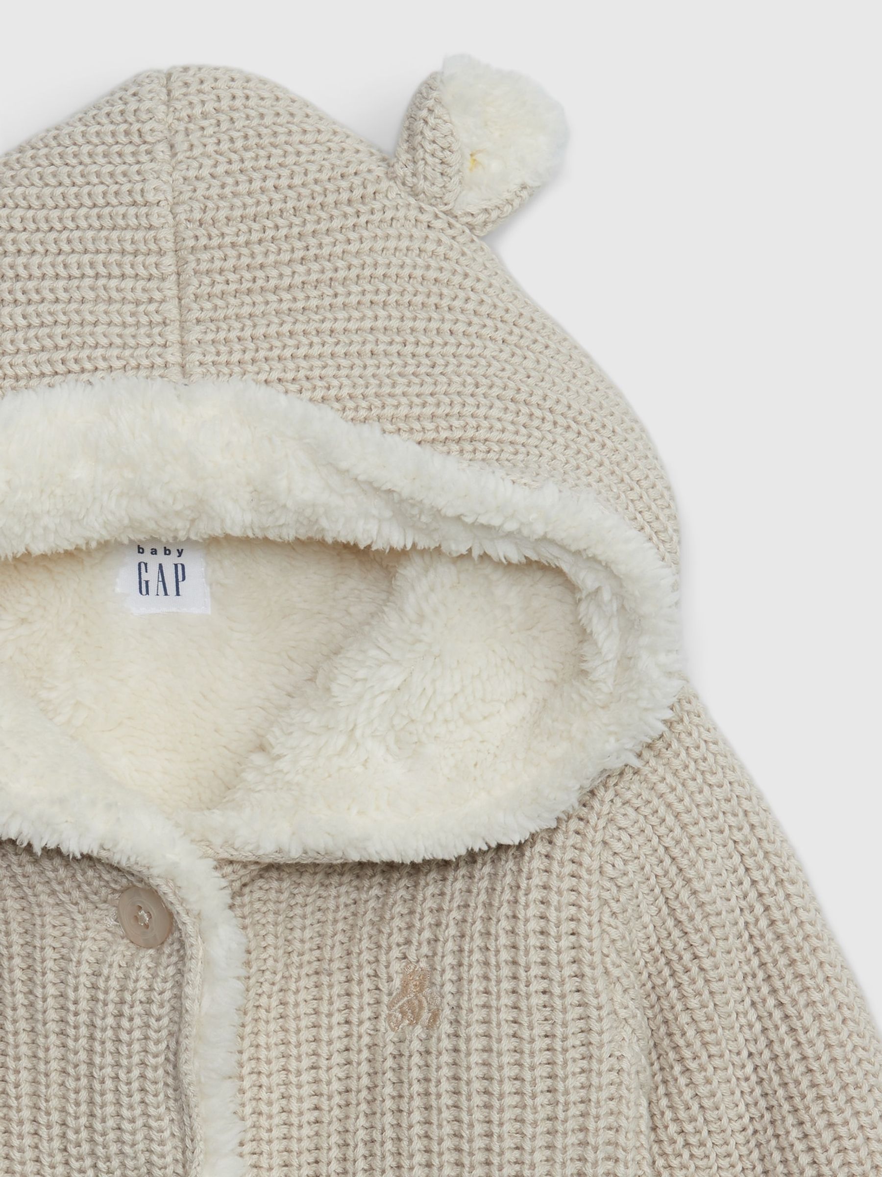 Cream Sherpa Lined Bear Hooded Hoodie Newborn 24mths