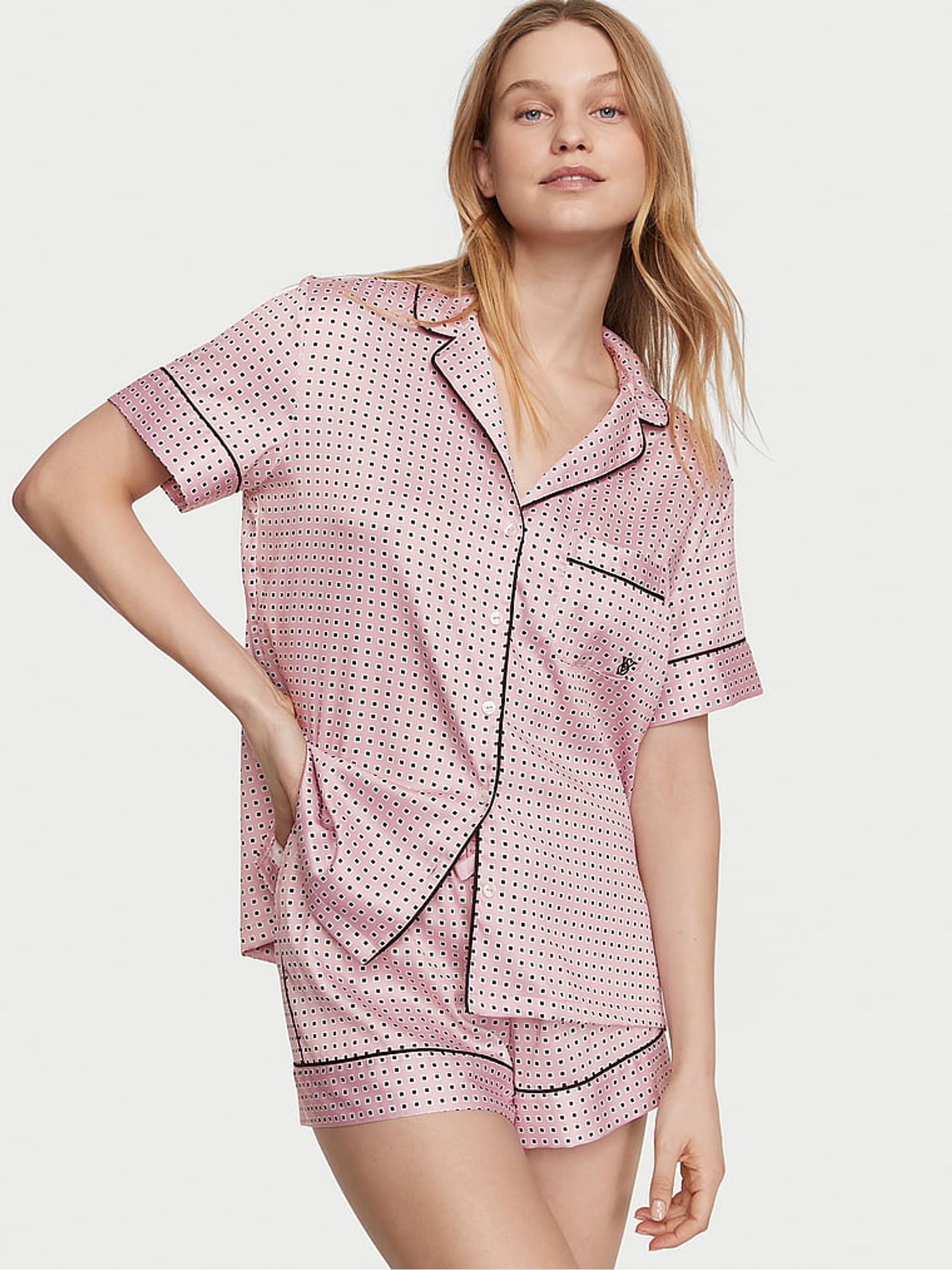 Buy Victoria s Secret Chalk Rose Pink Satin Short Pyjamas from the Victoria s Secret UK online shop