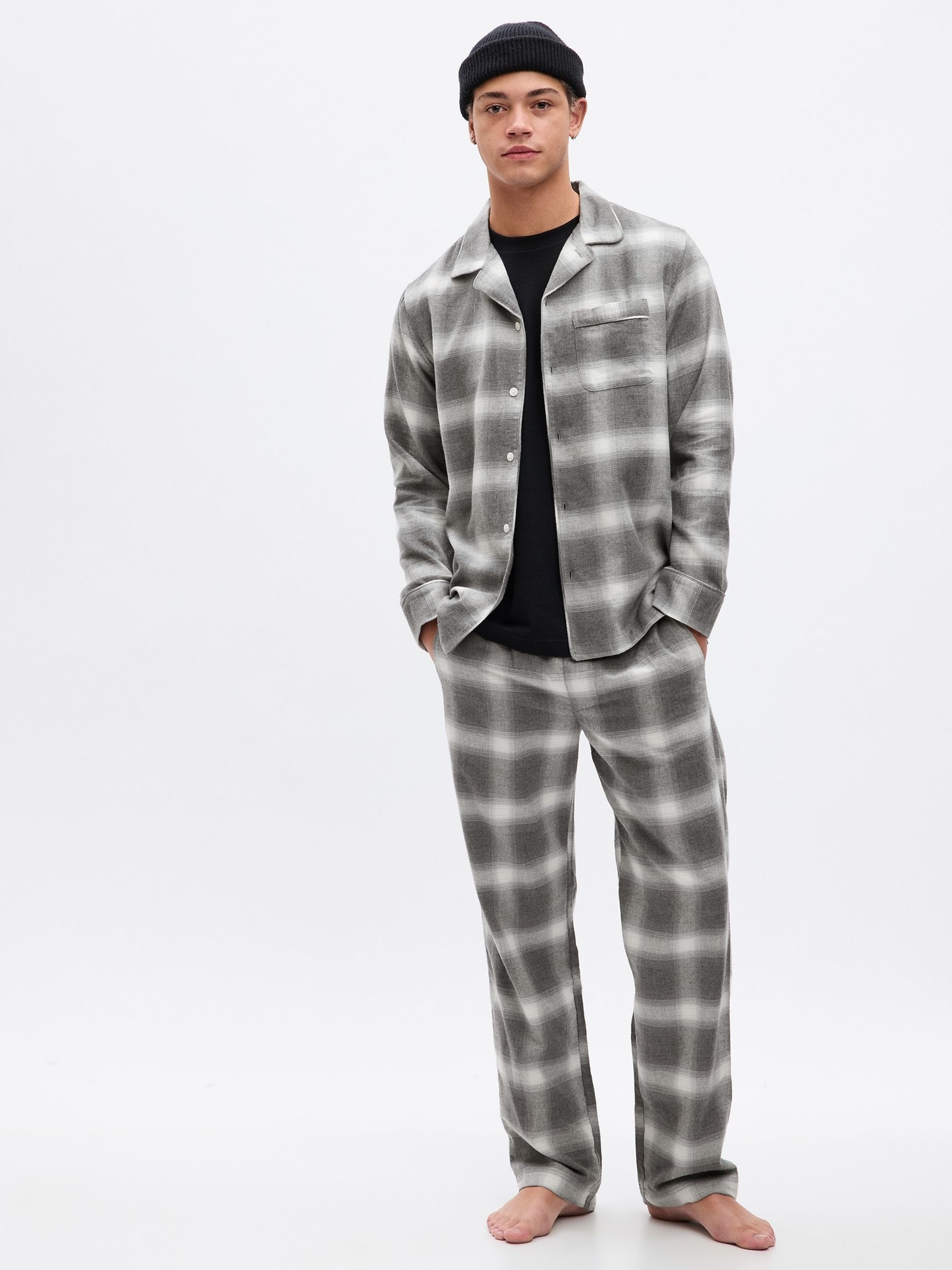 Grey Flannel Check Family Christmas Long Sleeve Pyjama Shirt Bottoms