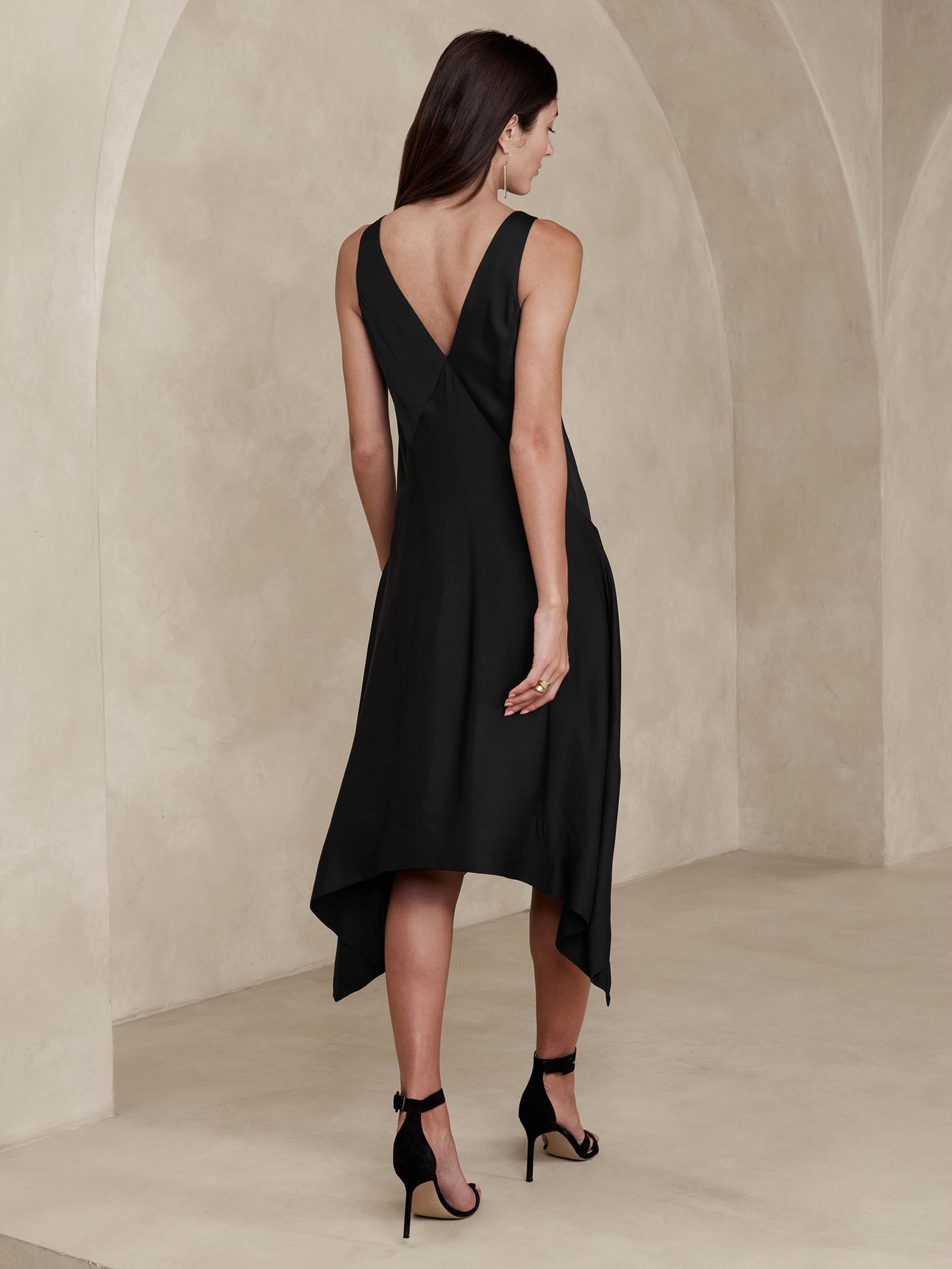 Buy Banana Republic Black Rosella Satin Asymmetric Hem Dress from the Gap online shop