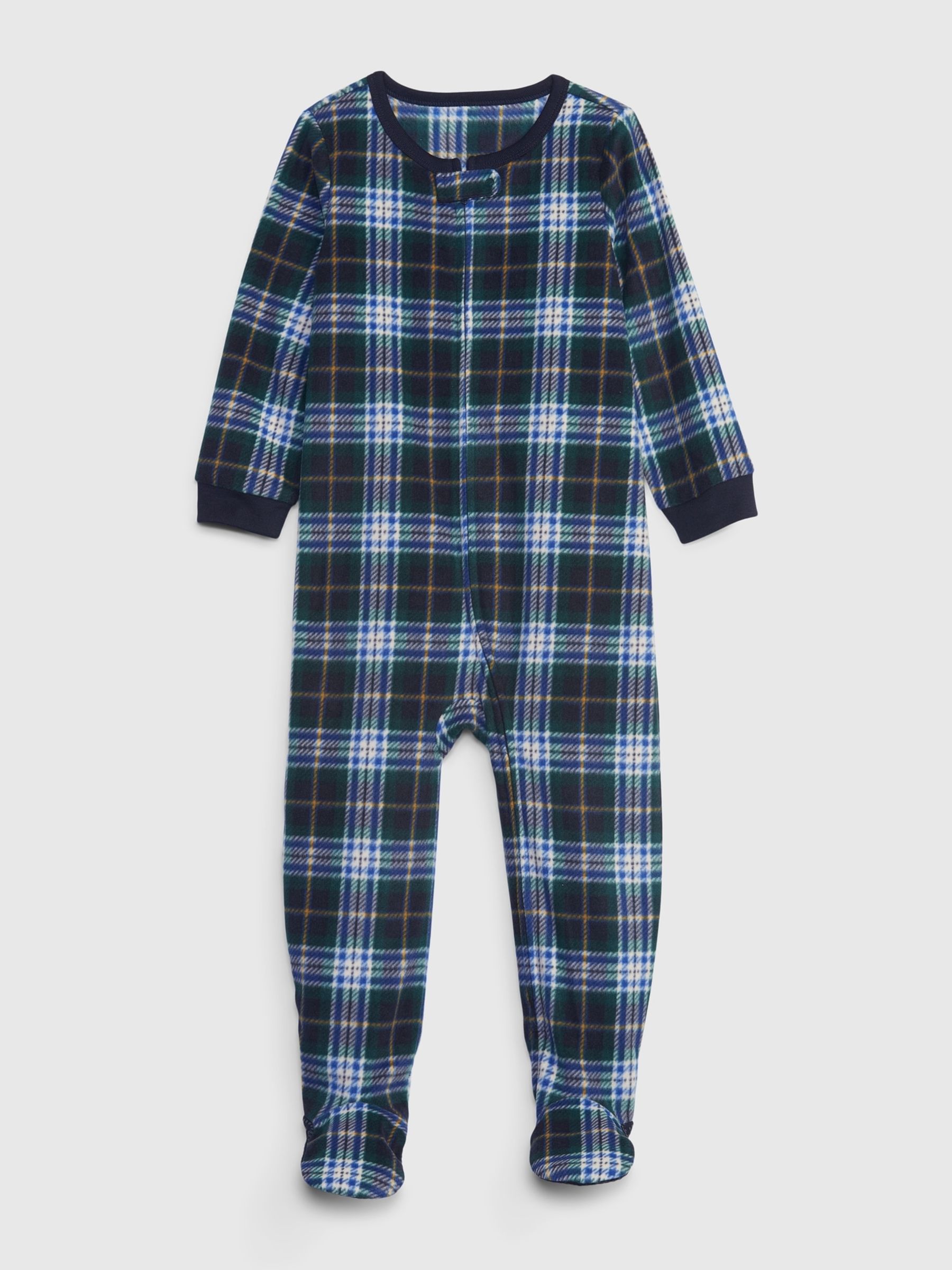 Blue Green Check Print Pyjama Footed Toddler Sleepsuit