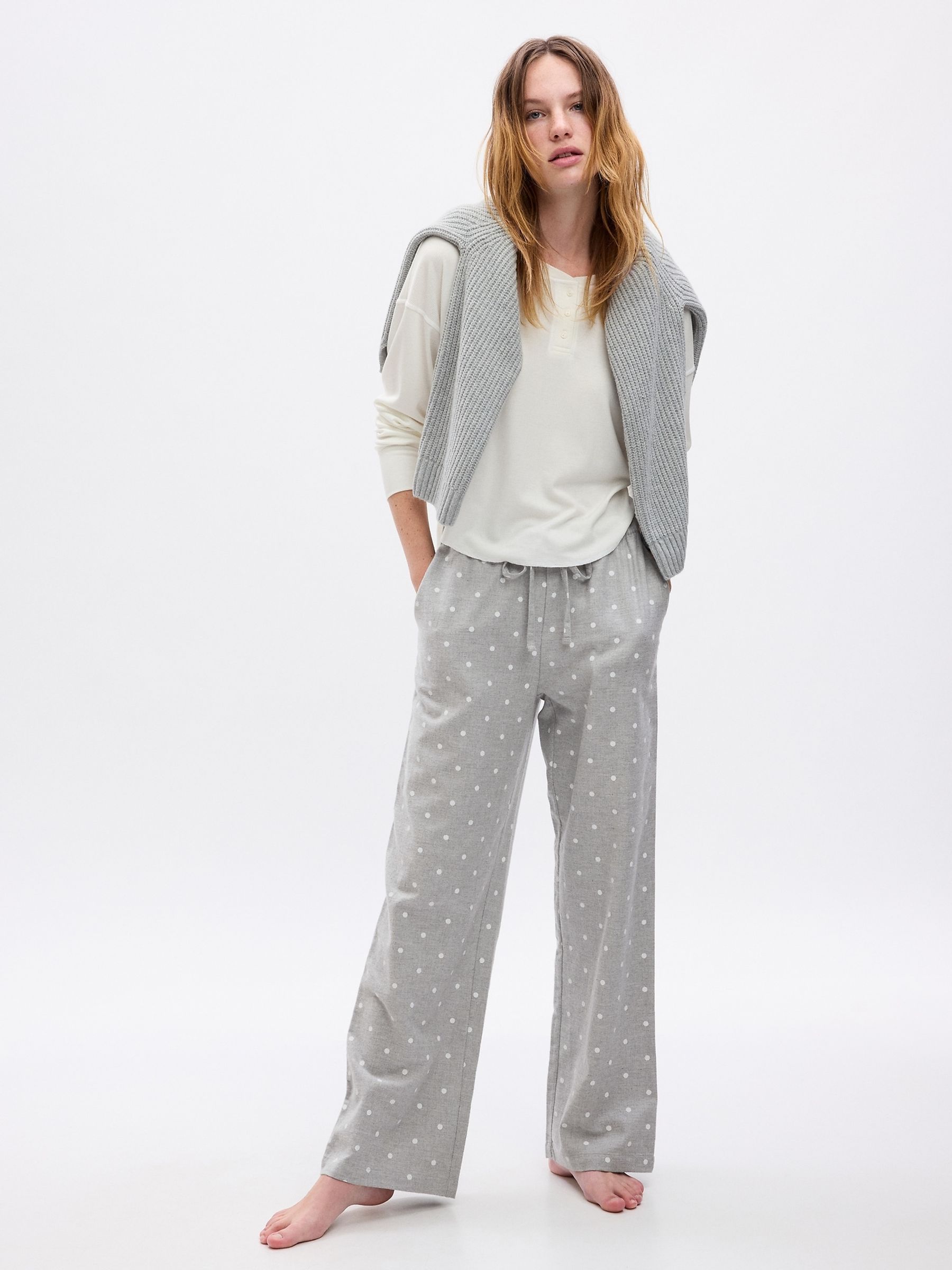 Buy Grey Spot Flannel Pyjama Bottoms from the Gap online shop
