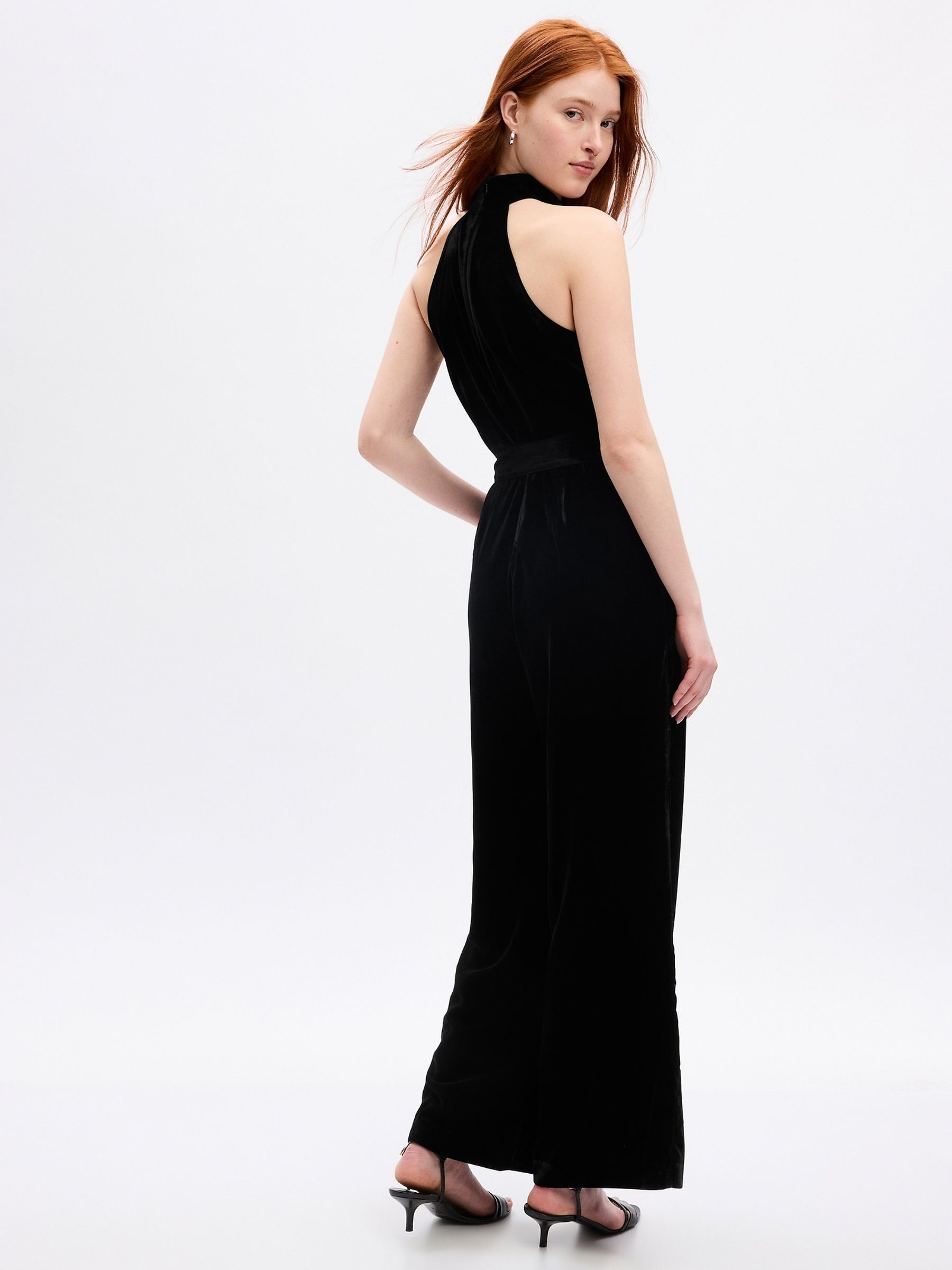Black Velvet Mock Neck Halter Jumpsuit