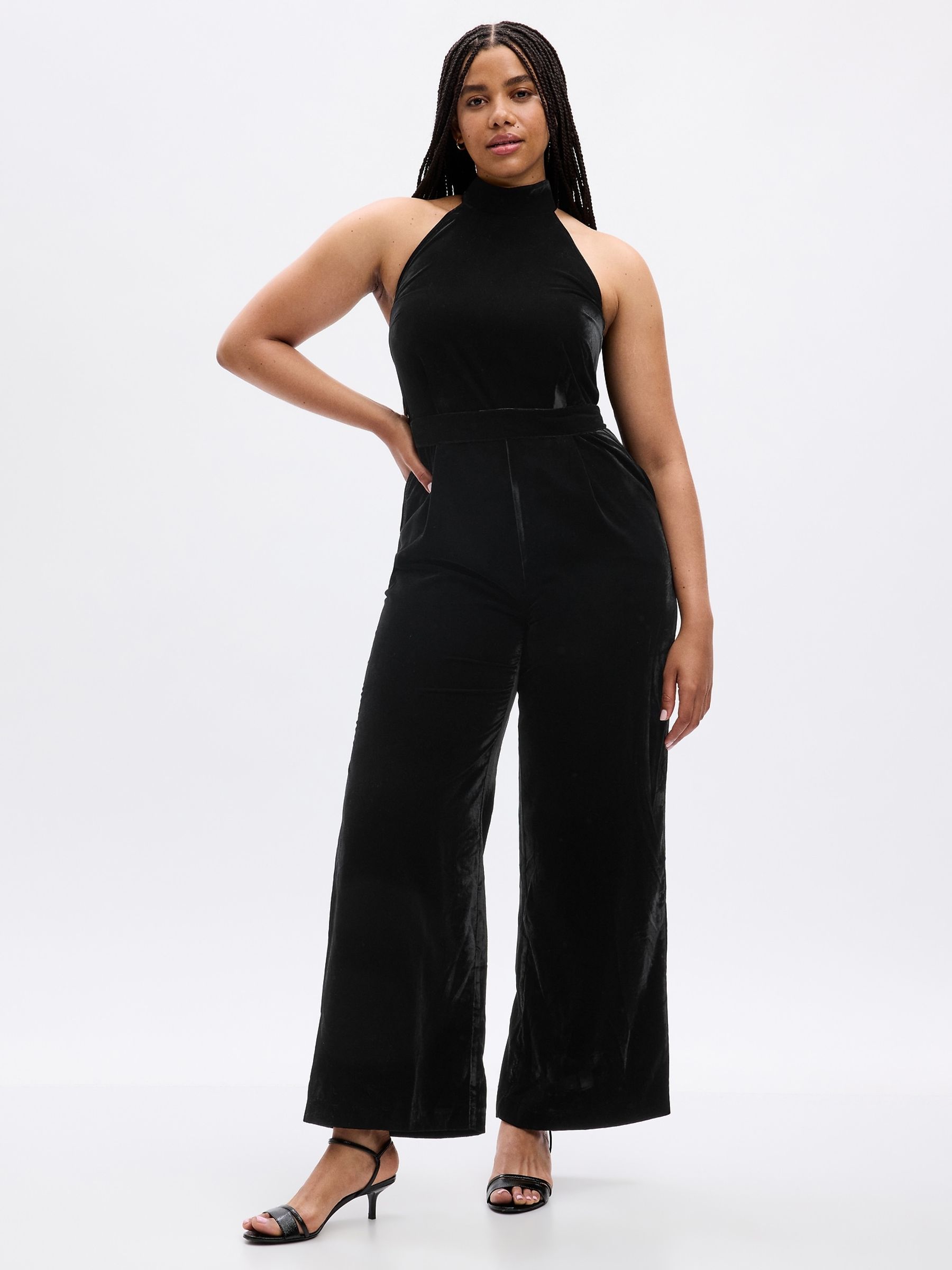 Velvet halter jumpsuit sale