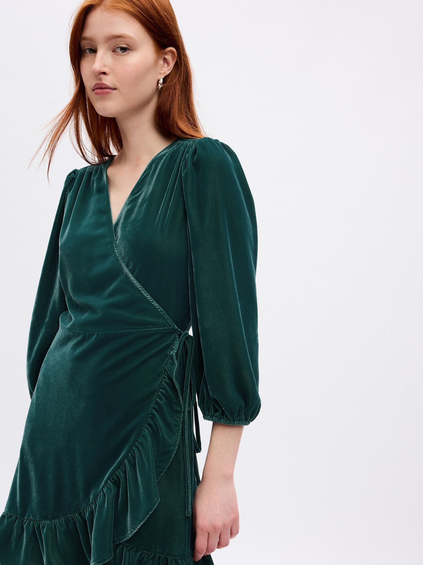 Green velvet v neck dress on sale