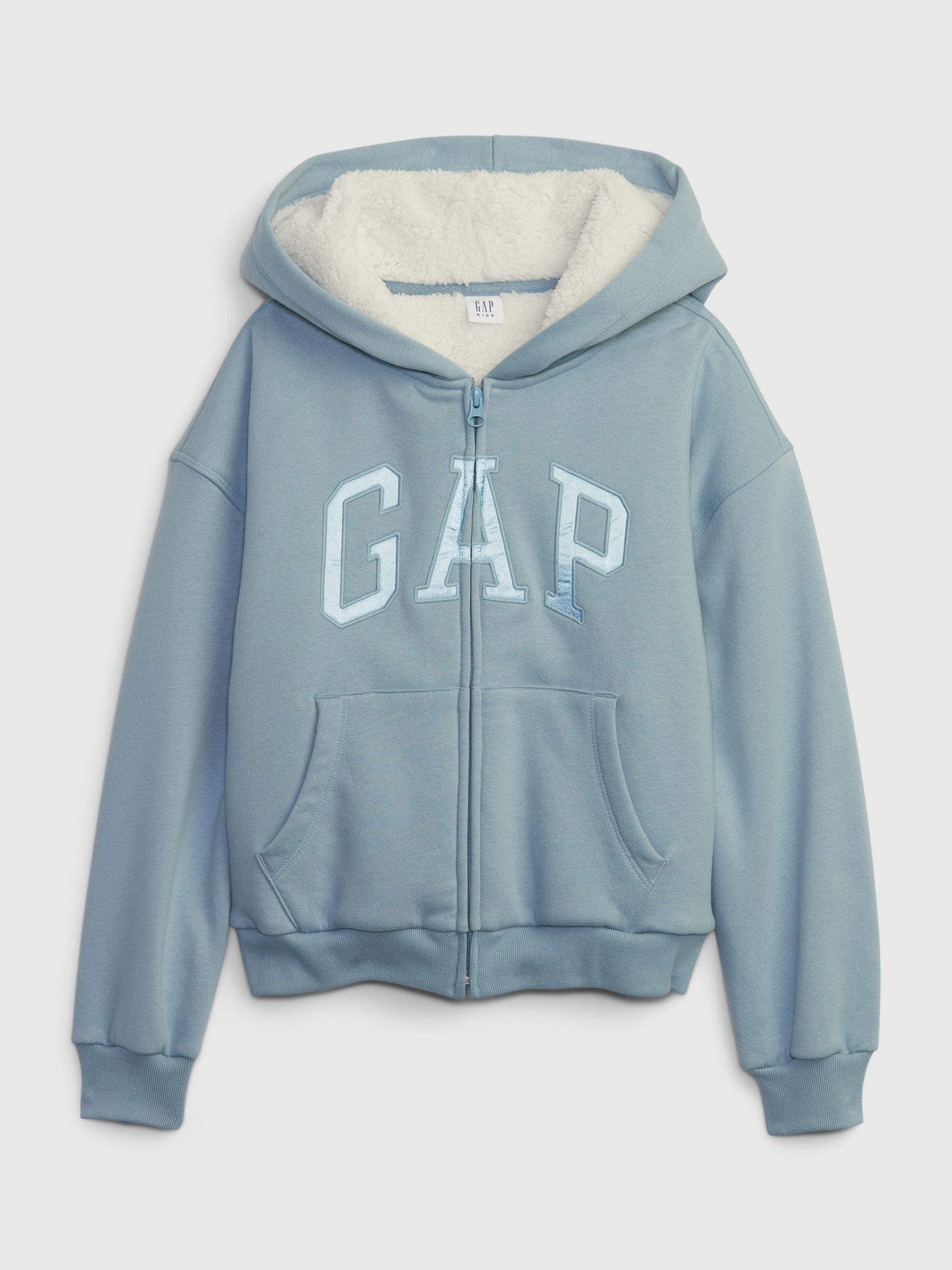 Blue Sherpa Fleece Metallic Logo Hoodie 4 13yrs