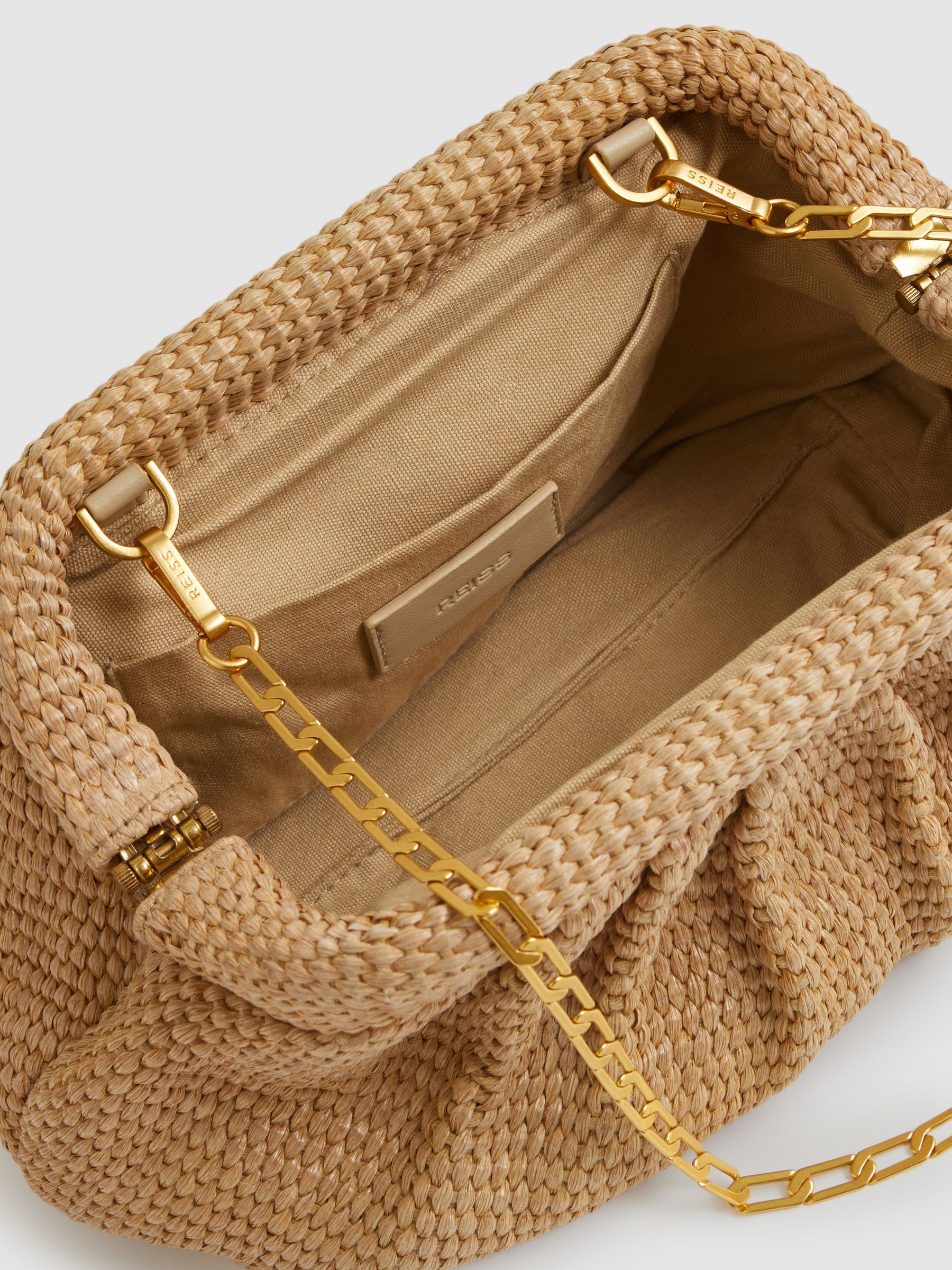 Reiss Raffia Clutch Bag in Natural REISS