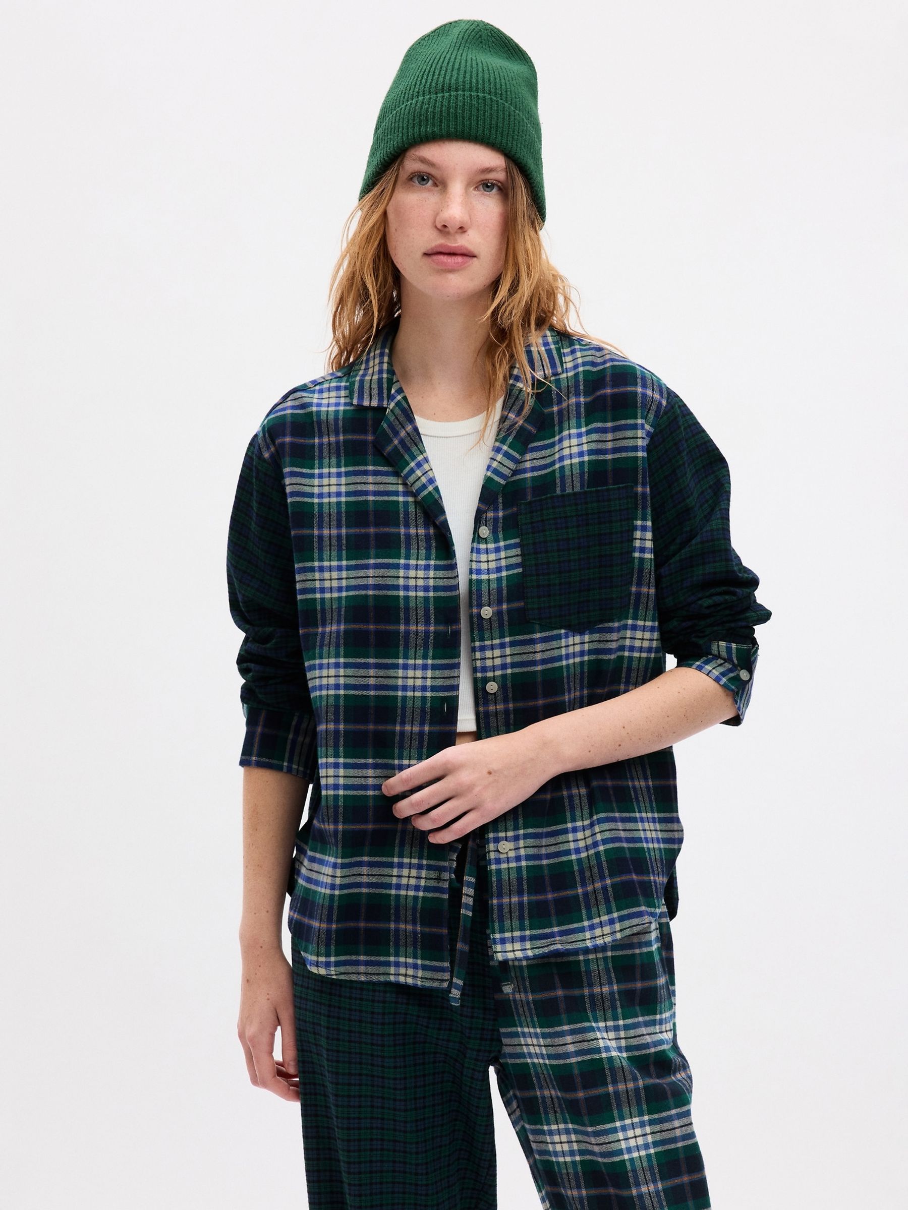Green Flannel Check Pyjama Shirt Bottoms