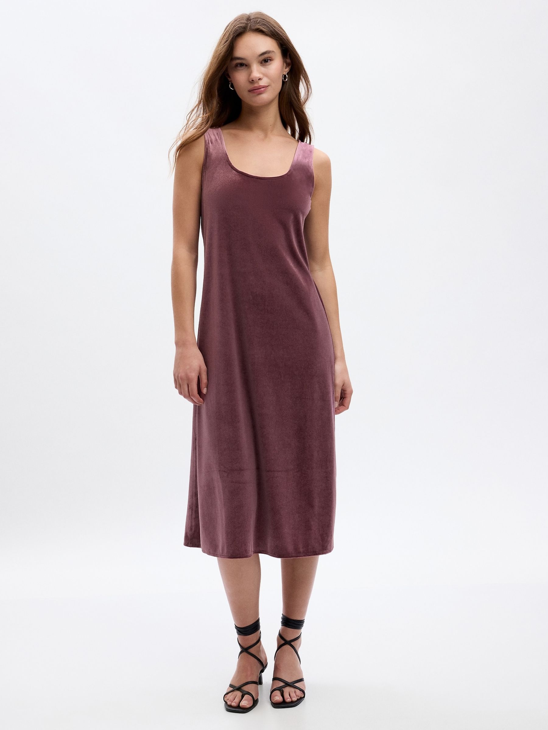 Buy Purple Velour Scoop Neck Sleeveless Midi Dress from the Gap online shop